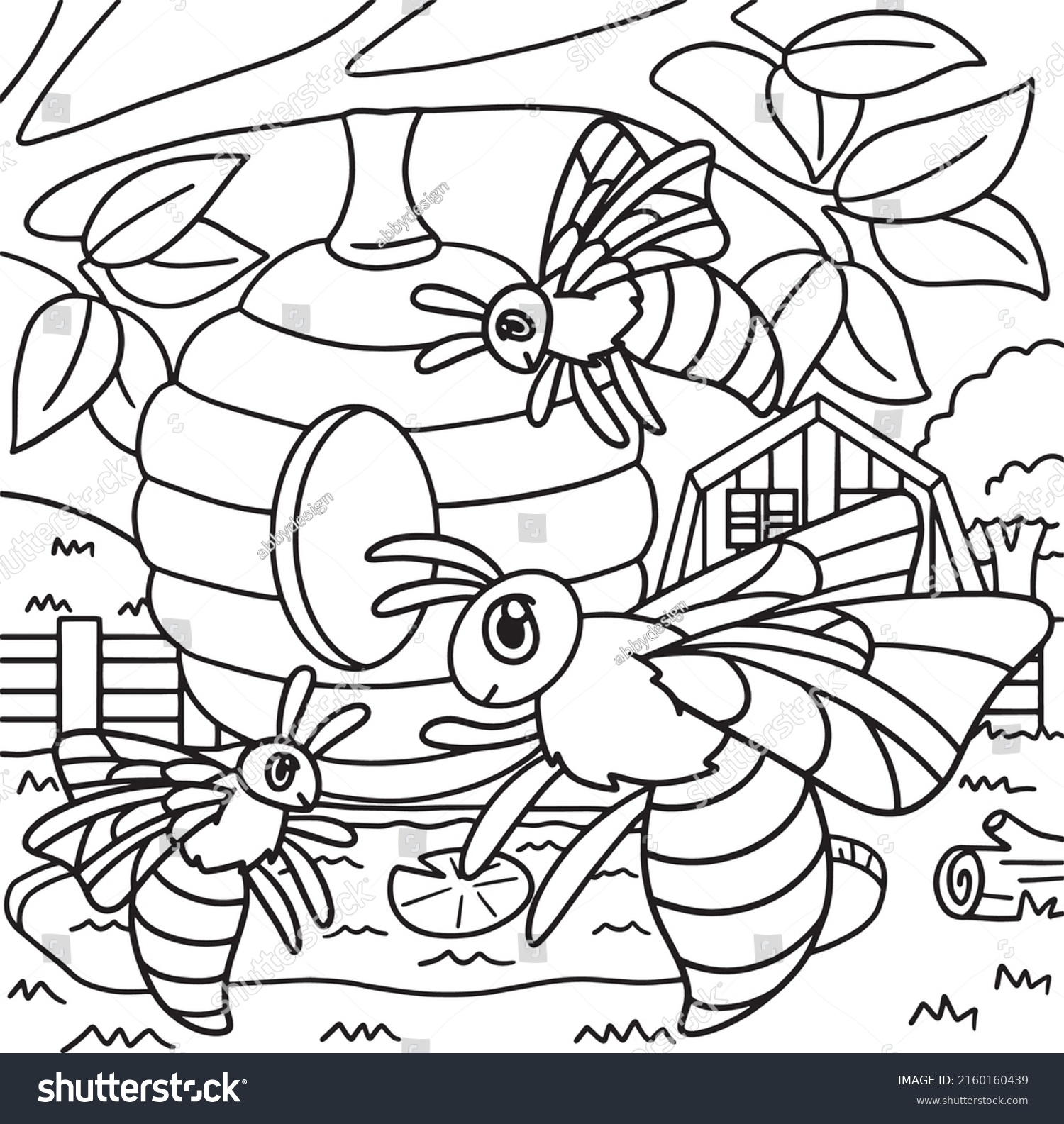 Bees Beehive Coloring Page Kids Stock Vector (Royalty Free) 2160160439 ...