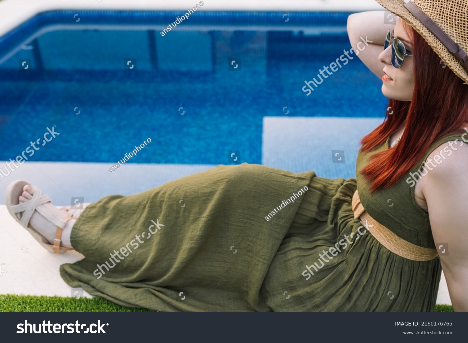 Traveler Young Woman Lying Sunbathing Front Stock Photo 2160176765 ...