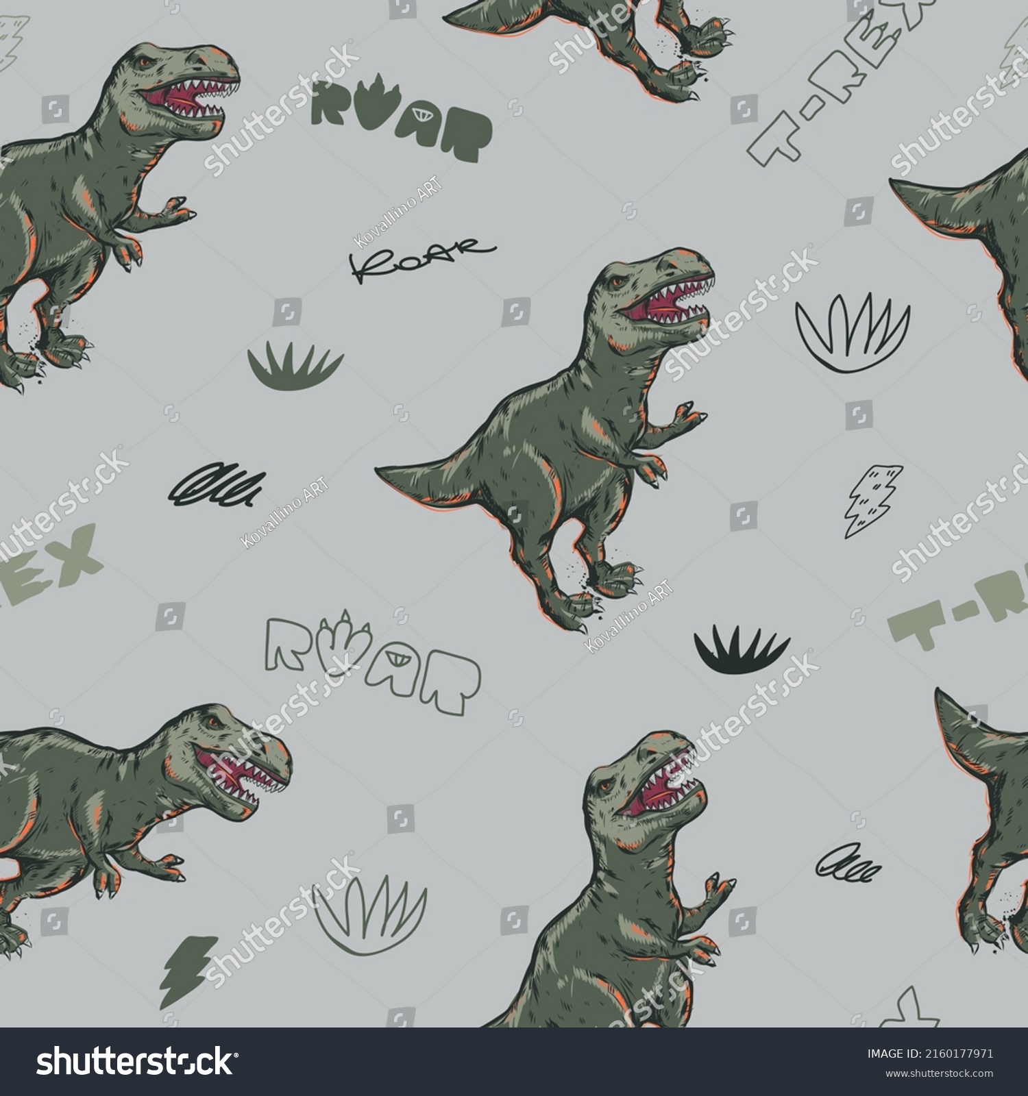 Trex Seamless Pattern Words Roar T Stock Vector (Royalty Free ...