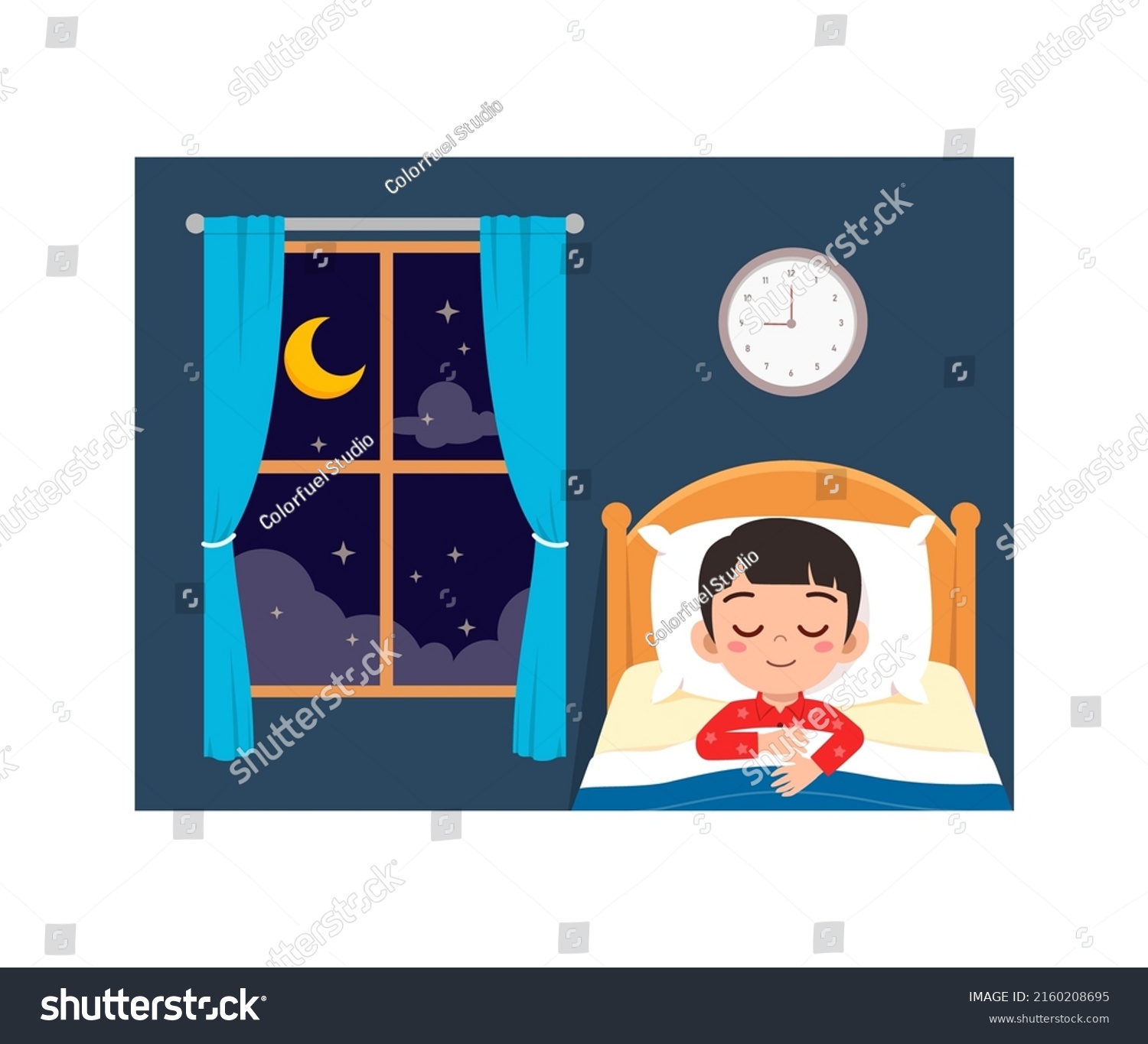 Little Kid Sleep Room Night Stock Vector (Royalty Free) 2160208695 ...