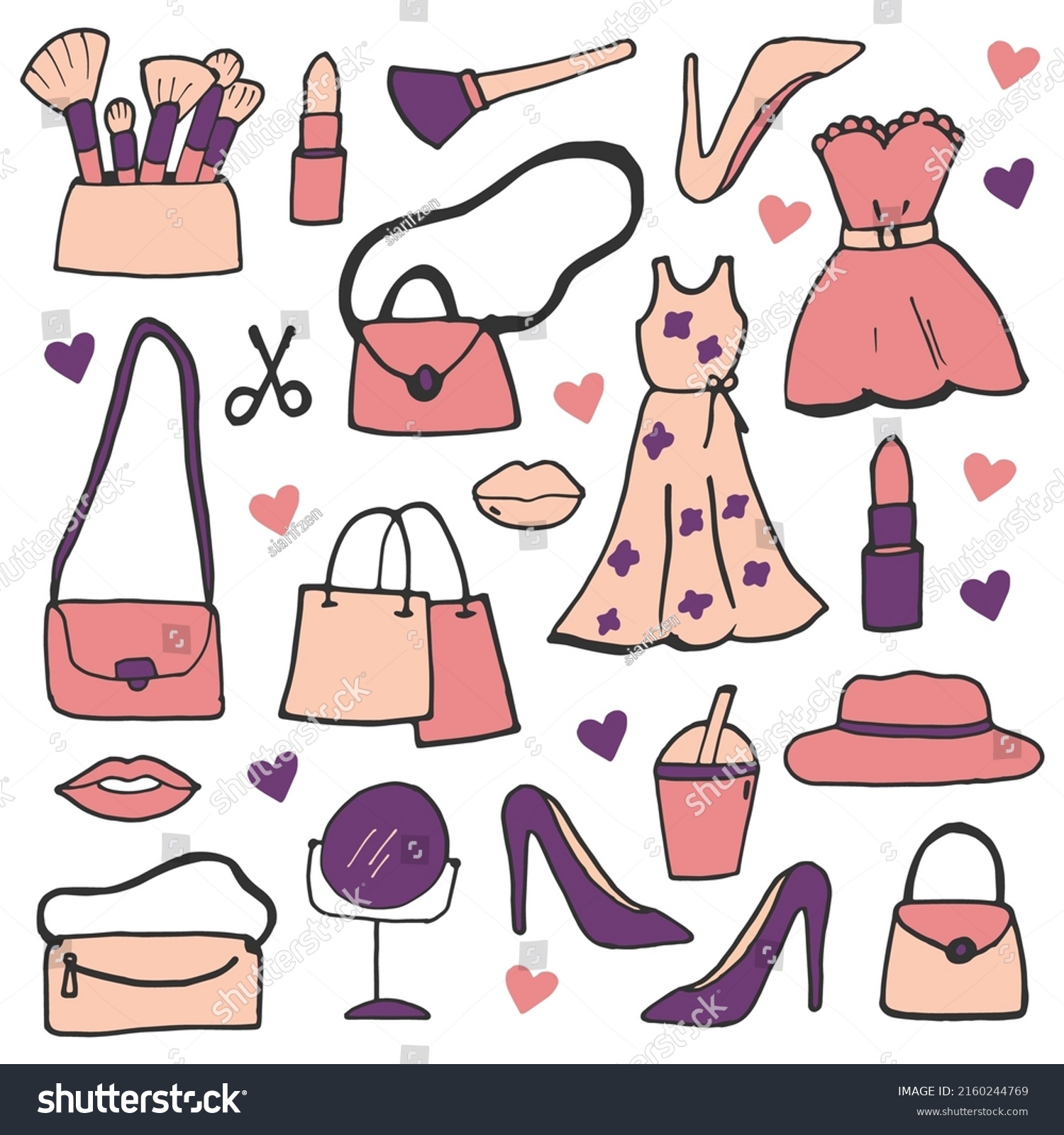 Set Fashion Beauty Icon Hand Drawn Stock Vector (Royalty Free ...