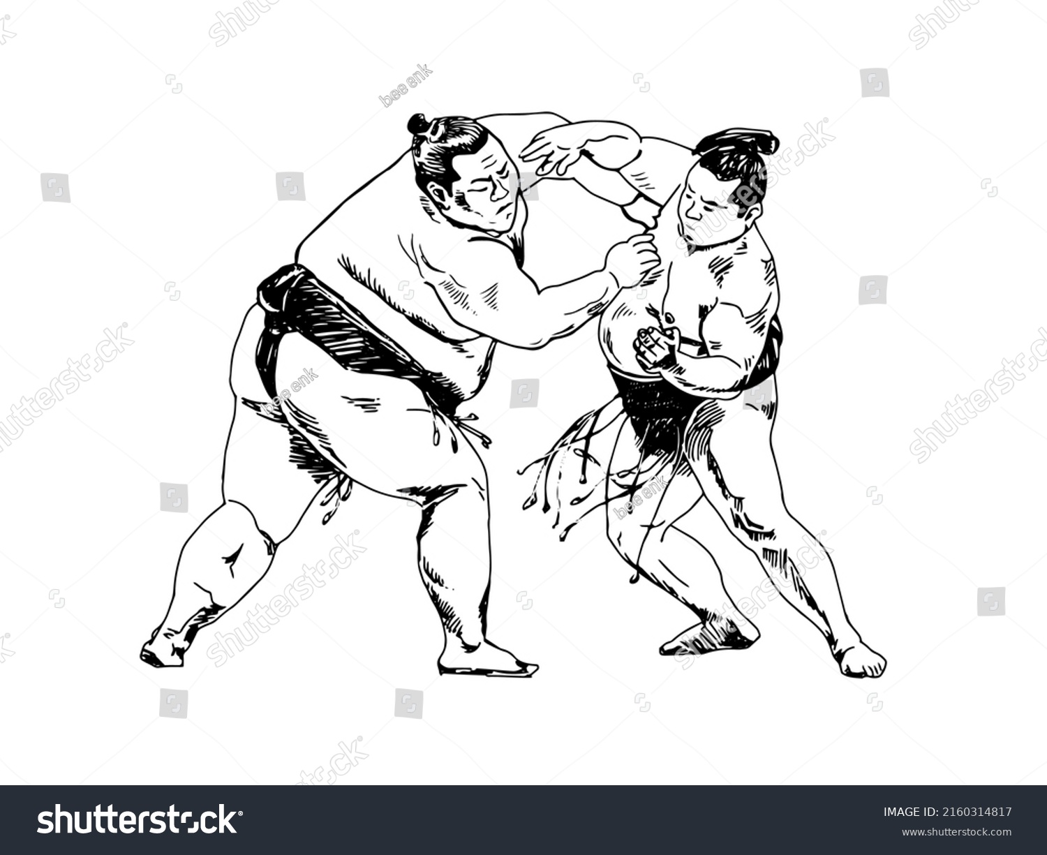 Sumo Wrestling Two Wrestlers Try Push Stock Vector (Royalty Free ...