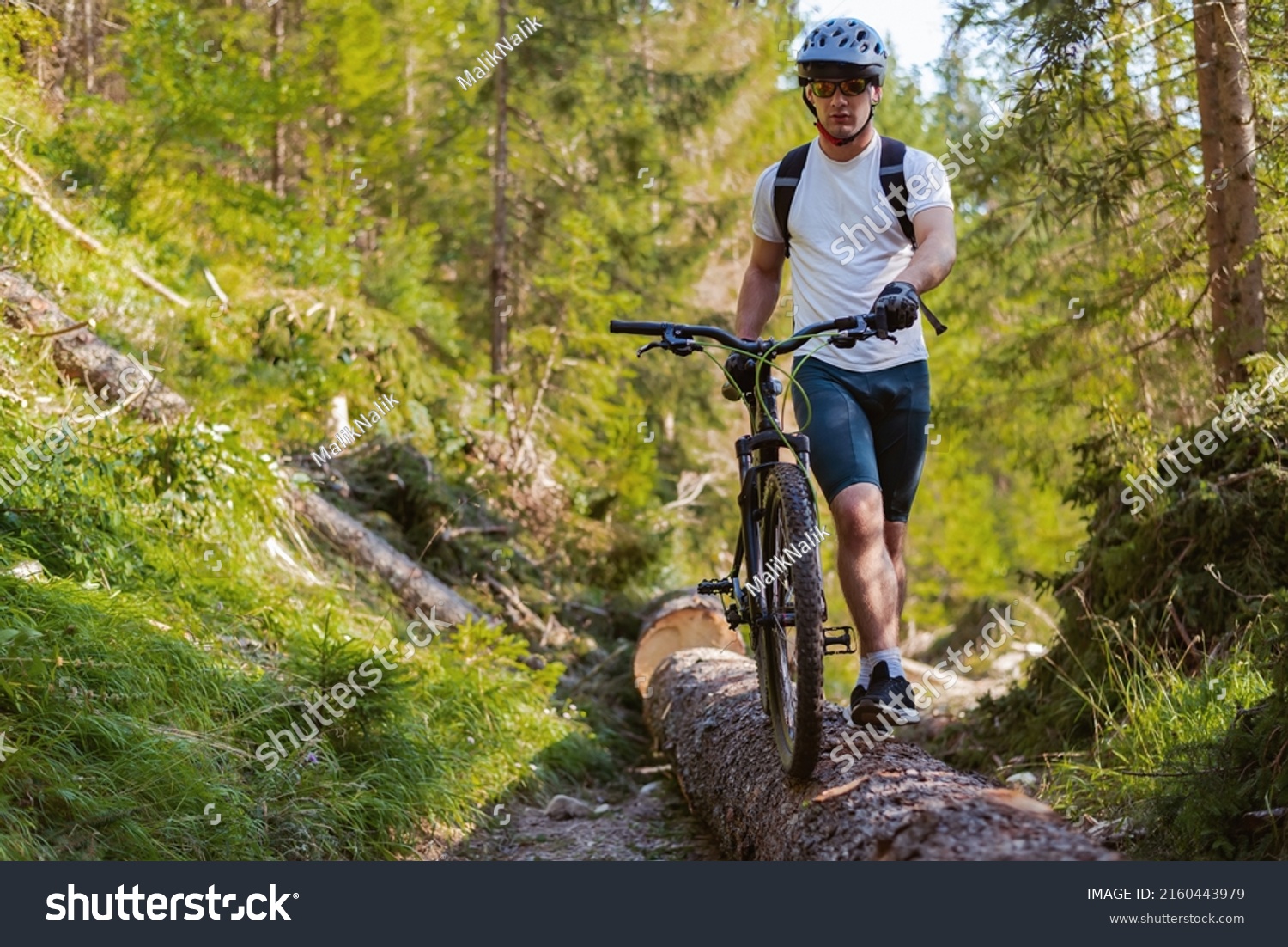 Professional Mountain Bike Cyclist Riding Trail Stock Photo 2160443979