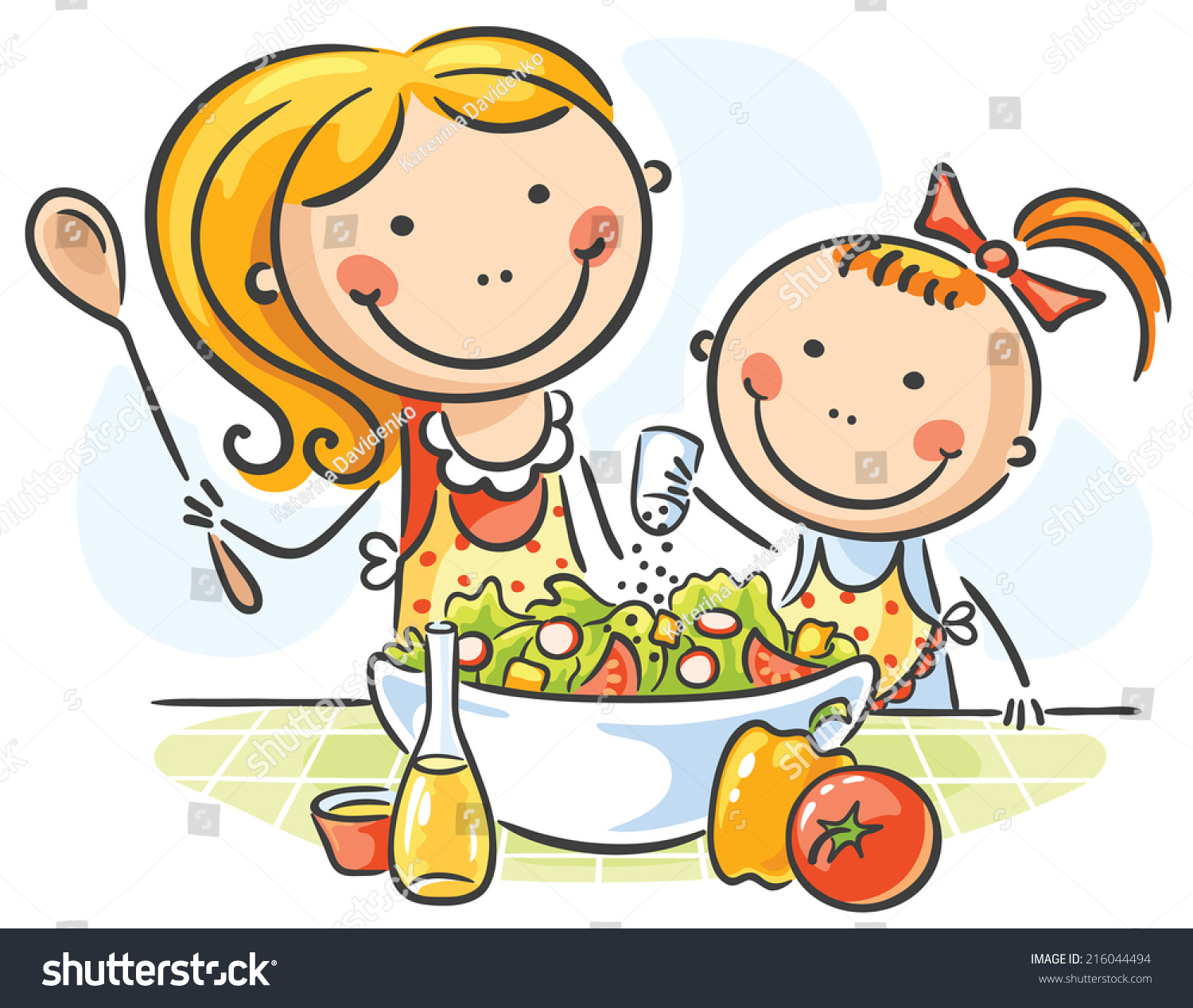 Mother Daughter Cooking Together Stock Vector Royalty Free 216044494 Shutterstock 