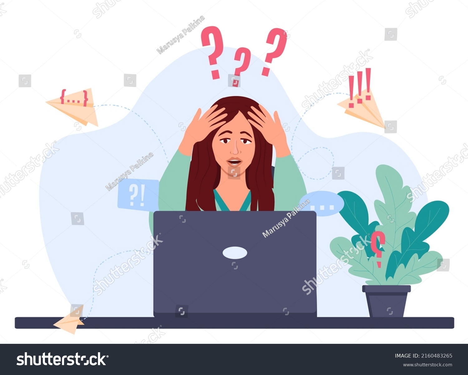 Girl Sitting Front Laptop Holding Her Stock Vector (Royalty Free ...