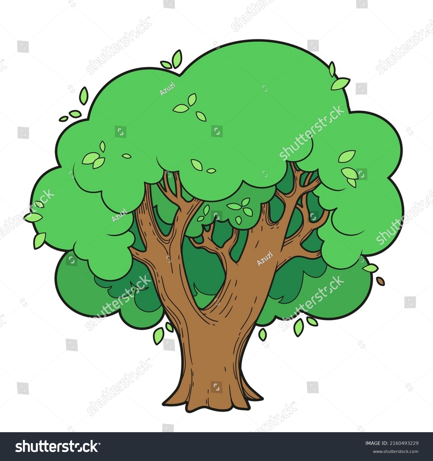 Big Old Foliar Tree Linear Drawing Stock Vector (Royalty Free ...