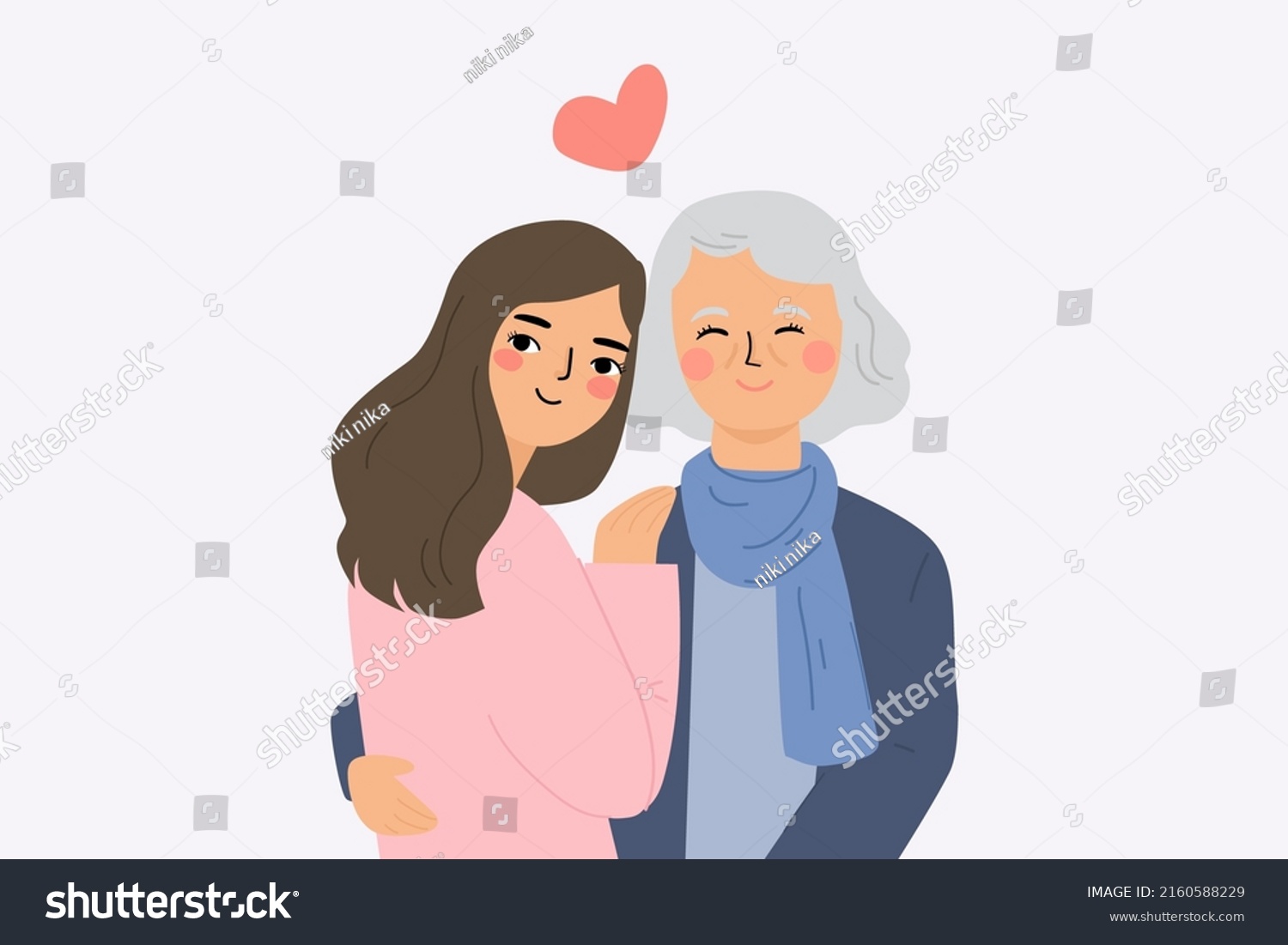 Young Daughter Old Mom Cartoon Illustration Stock Vector (Royalty Free ...