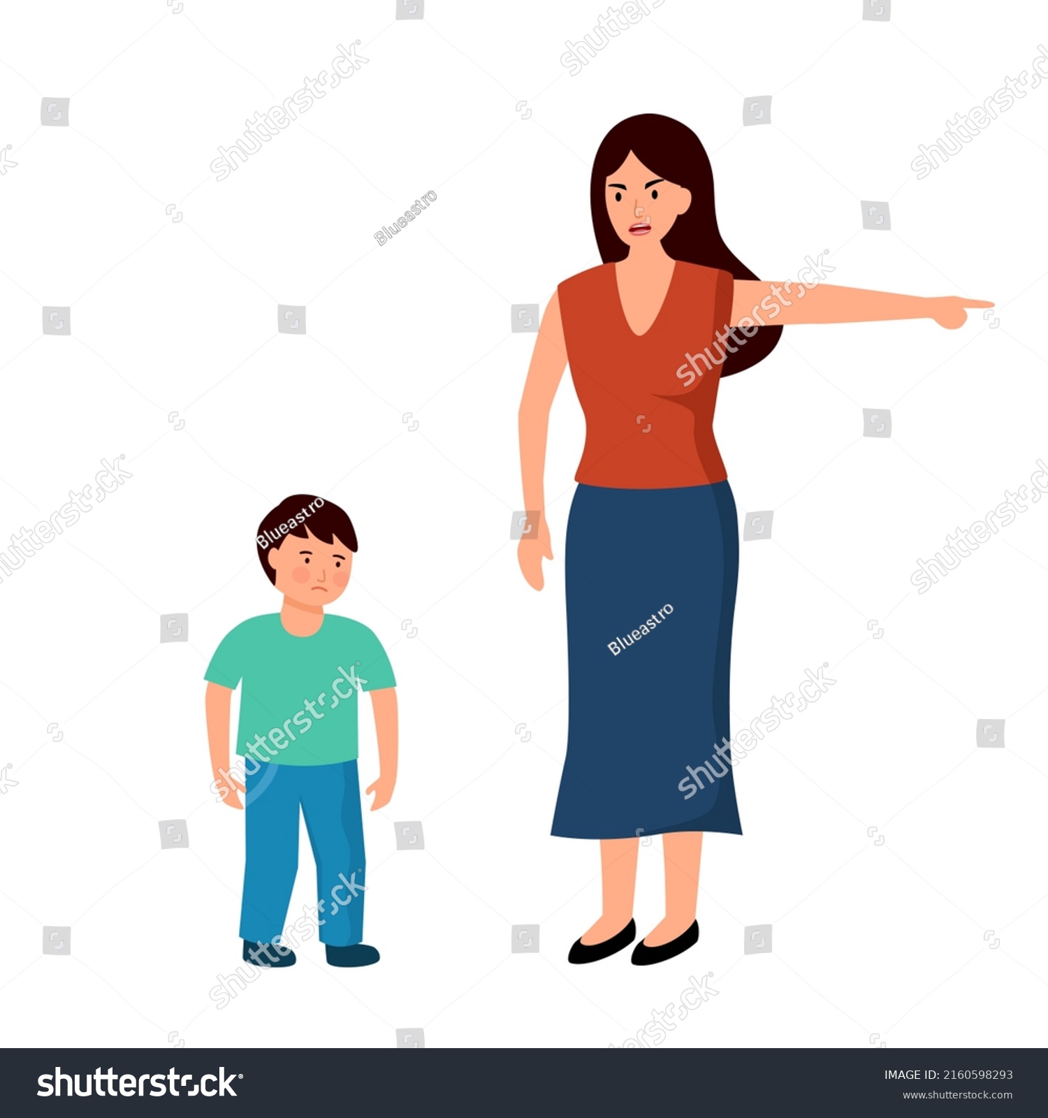 Mom Angry Her Son Flat Design Stock Vector (Royalty Free) 2160598293 ...