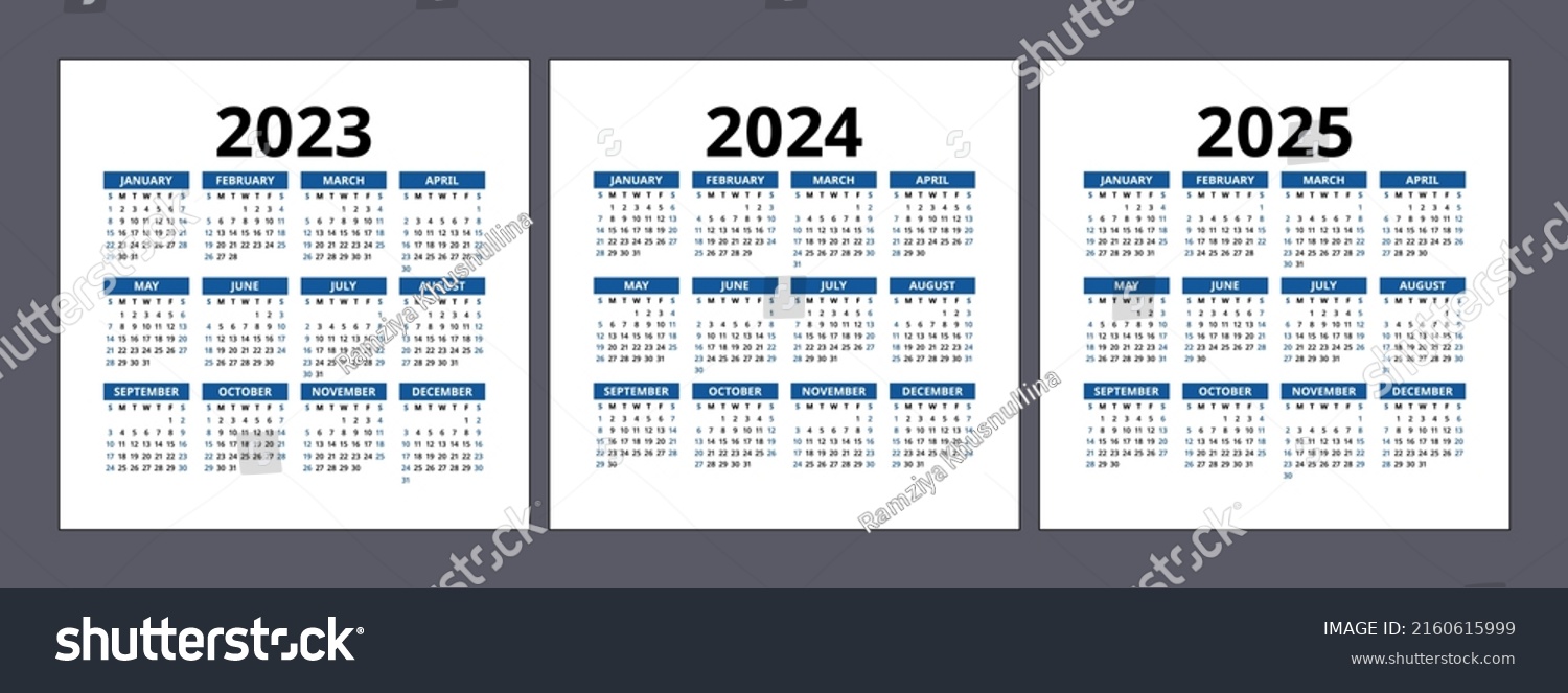 Calendar 2023 2024 2025 Years Square Stock Vector (Royalty Free ...