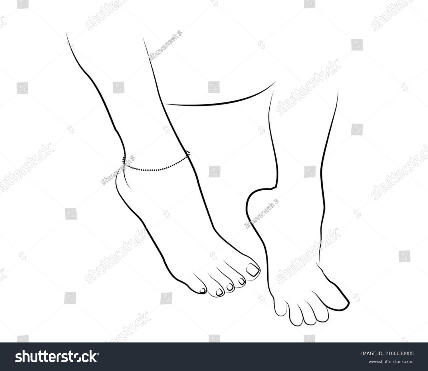 Beautiful Woman Feet Anklet Line Drawing Stock Vector (Royalty Free ...