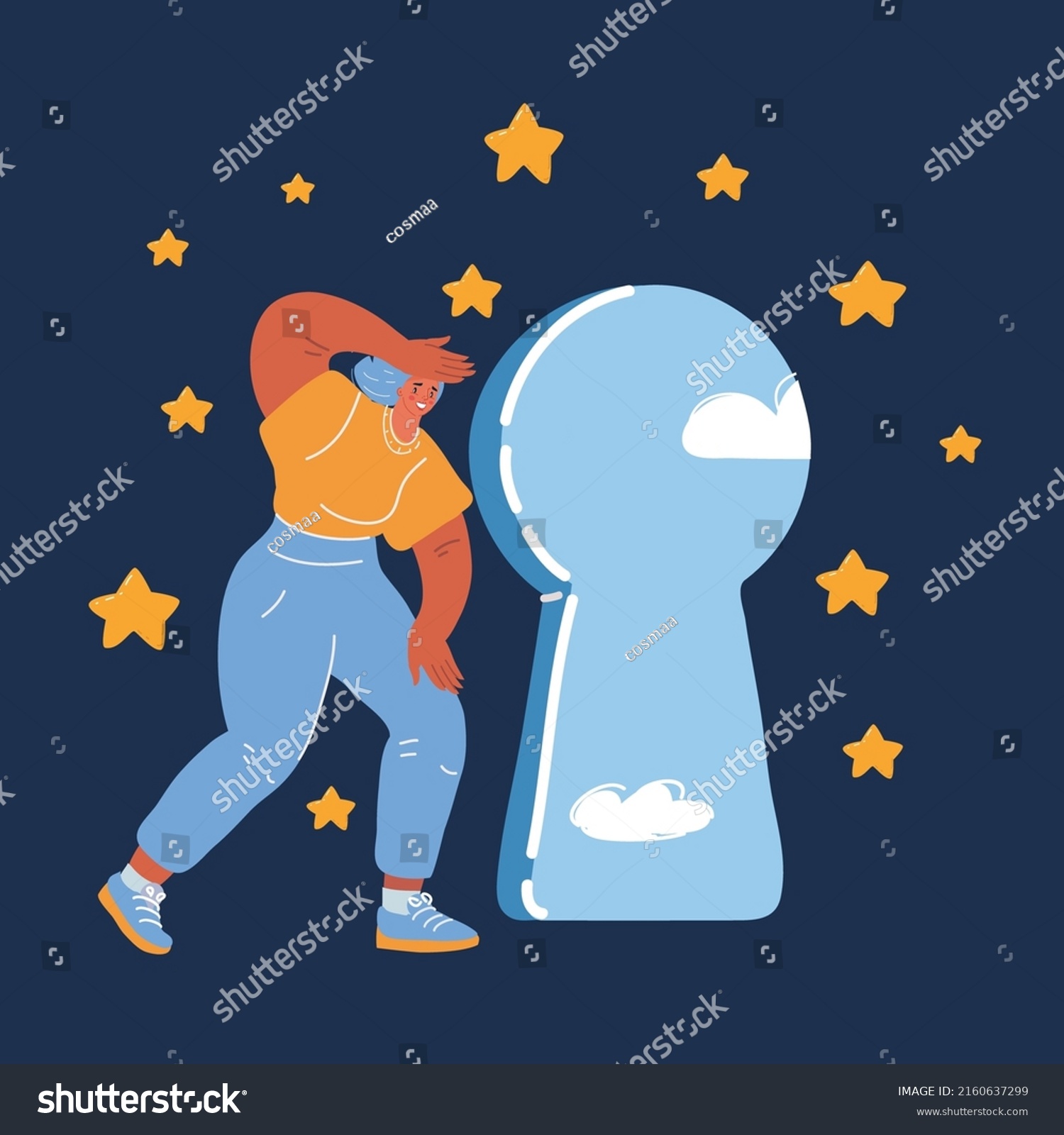 Cartoon Vector Illustration Woman Peeping Through Stock Vector Royalty Free 2160637299 