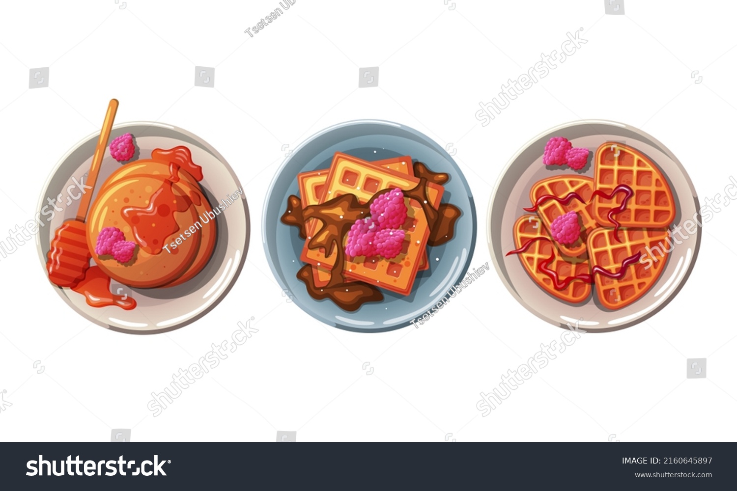 Set Cartoon Sweet Breakfasts Stock Vector (Royalty Free) 2160645897 ...