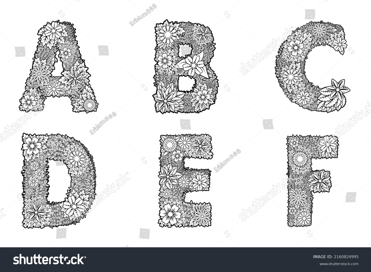 Vector Set 6 Flower Letters Alphabet Stock Vector (Royalty Free ...