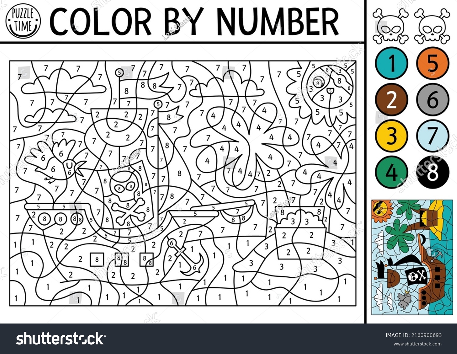 Vector Color By Number Activity Pirate Stock Vector (Royalty Free ...