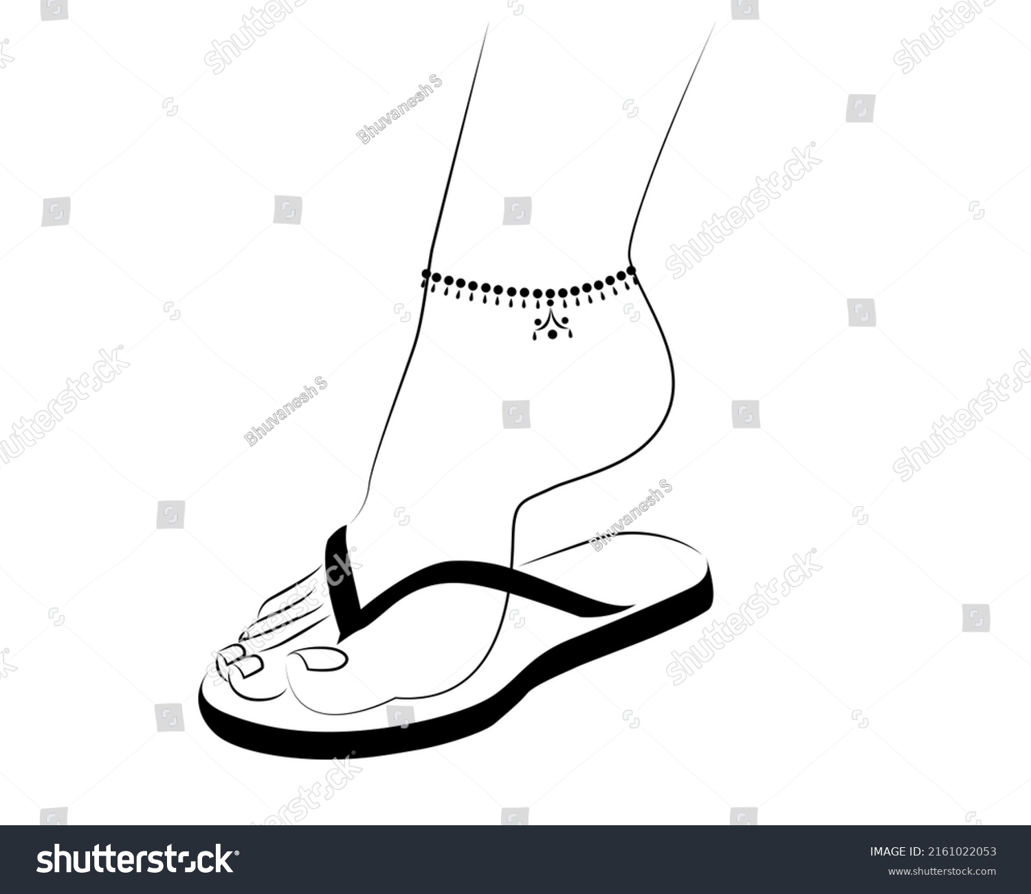 Beautiful Woman Feet Wearing Sandals Anklet Stock Vector (Royalty Free ...