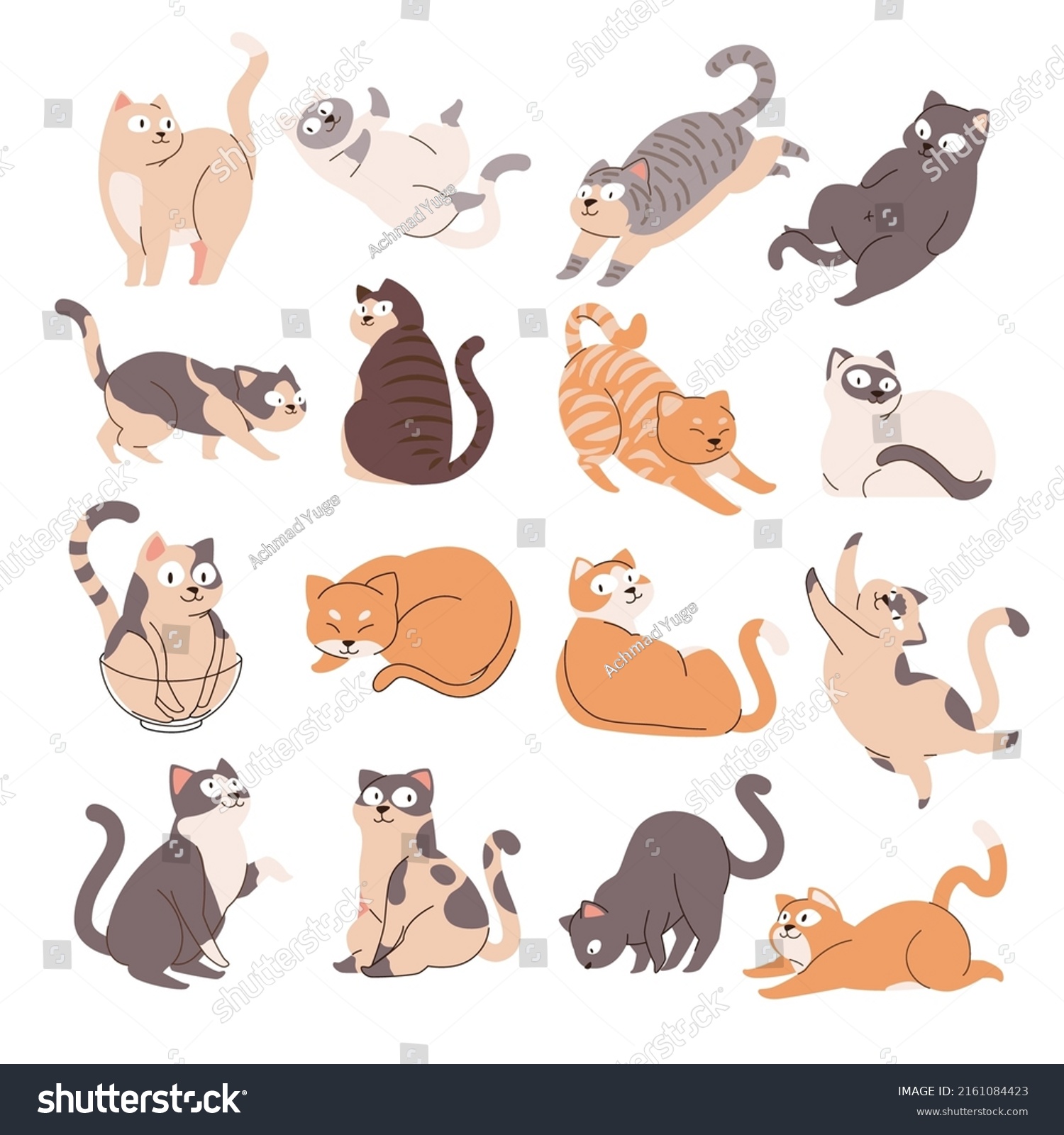 Collections Cute Cat Various Poses Gesture Stock Vector (Royalty Free ...