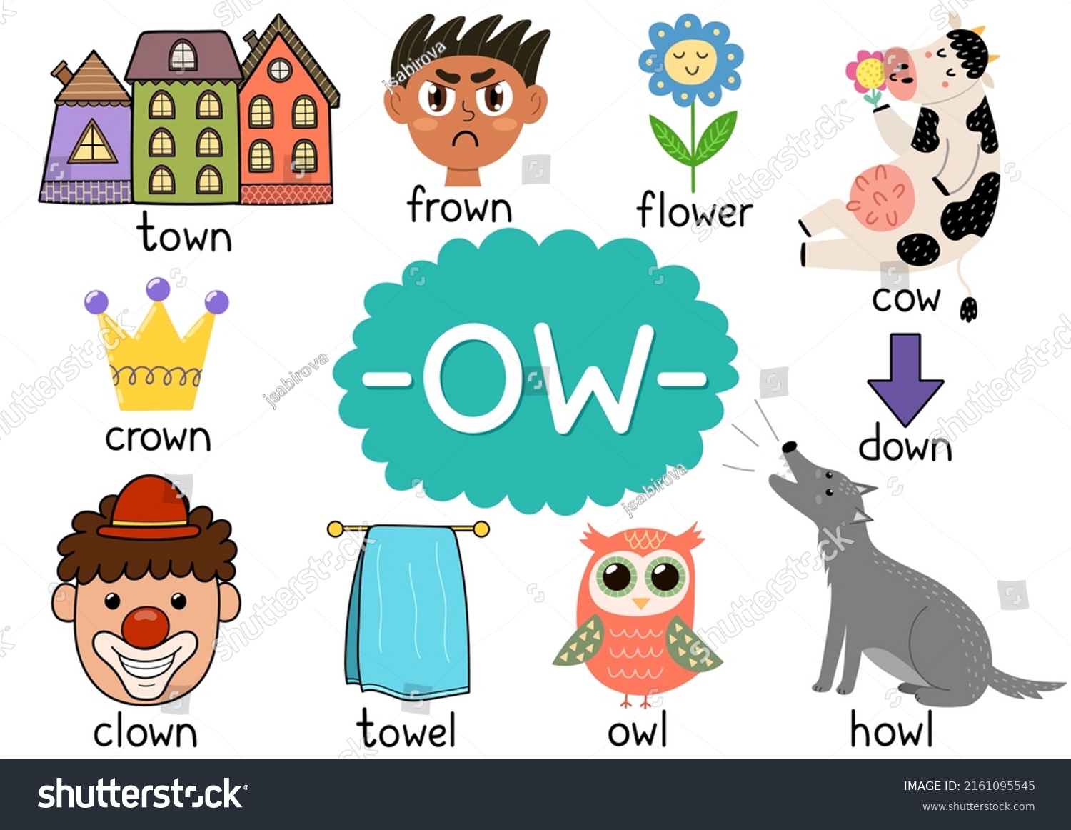 ow-digraph-spelling-rule-educational-poster-stock-vector-royalty-free