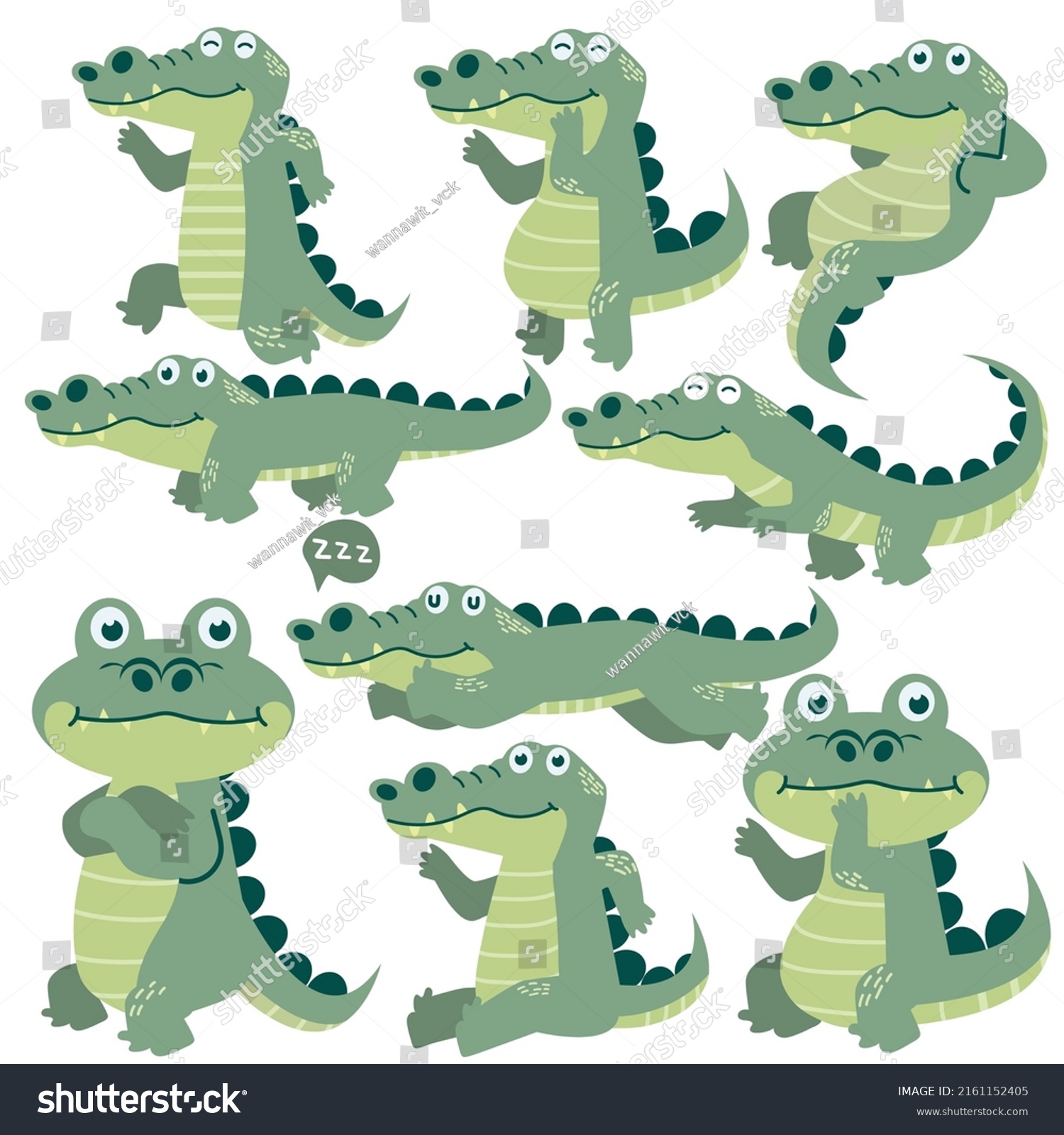 Cute Crocodile Different Cartoon Vector Set Stock Vector (Royalty Free ...