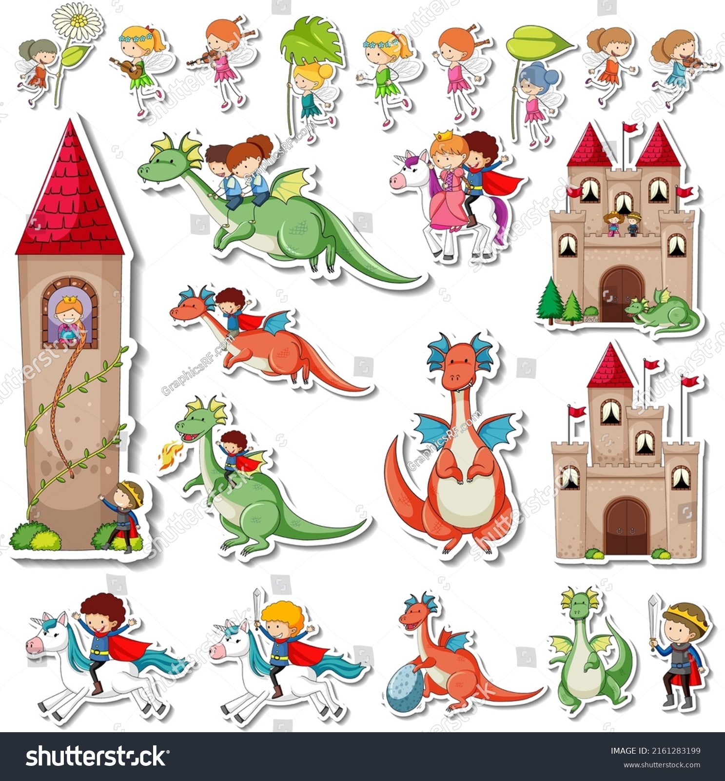 Sticker Set Fairy Tale Characters Illustration Stock Vector (Royalty ...