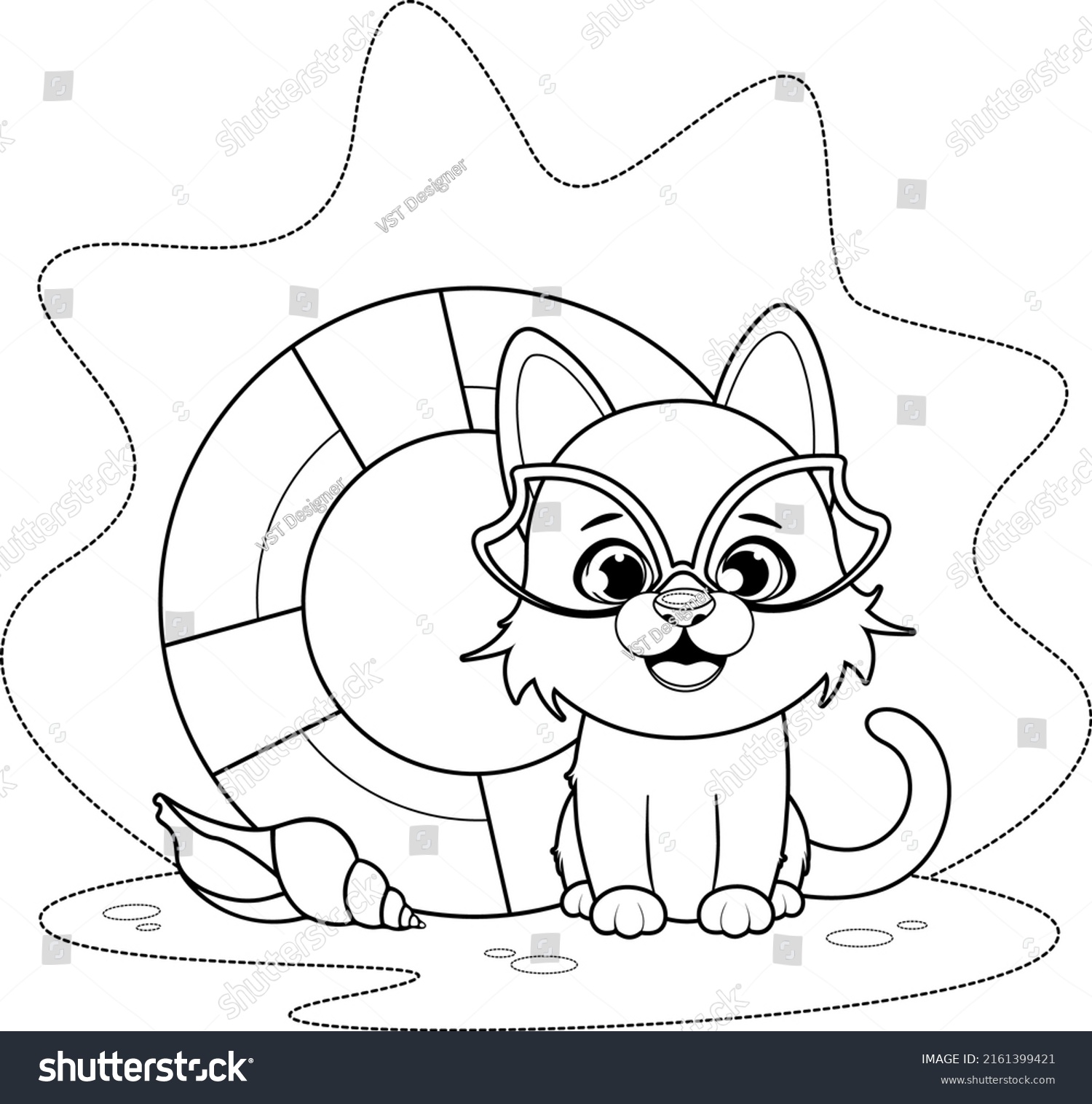 Coloring Page Cute Puppy Goggles Lifebuoy Stock Vector (Royalty Free ...