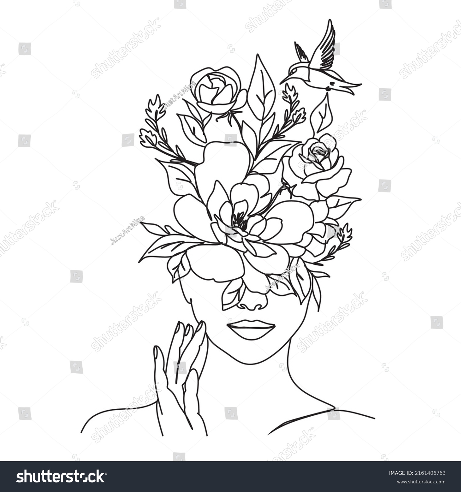 Line Art Woman Flowers Head Flowers Stock Vector Royalty Free 2161406763 Shutterstock 1513