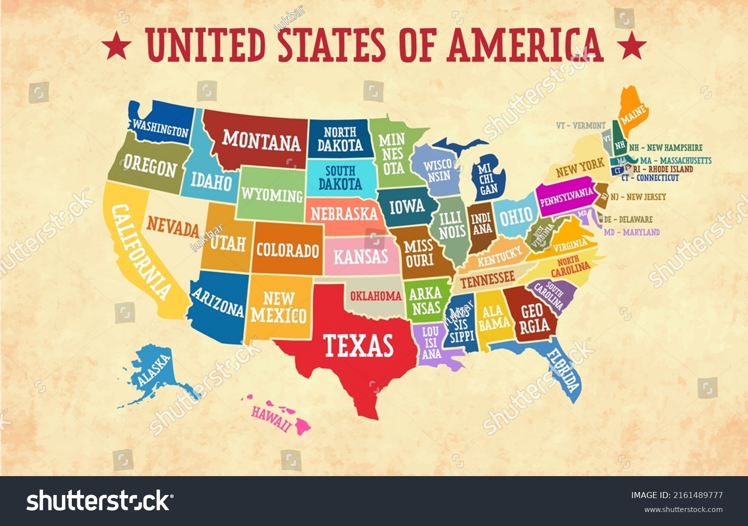 Multicolored Map United States America Borders Stock Vector (Royalty ...