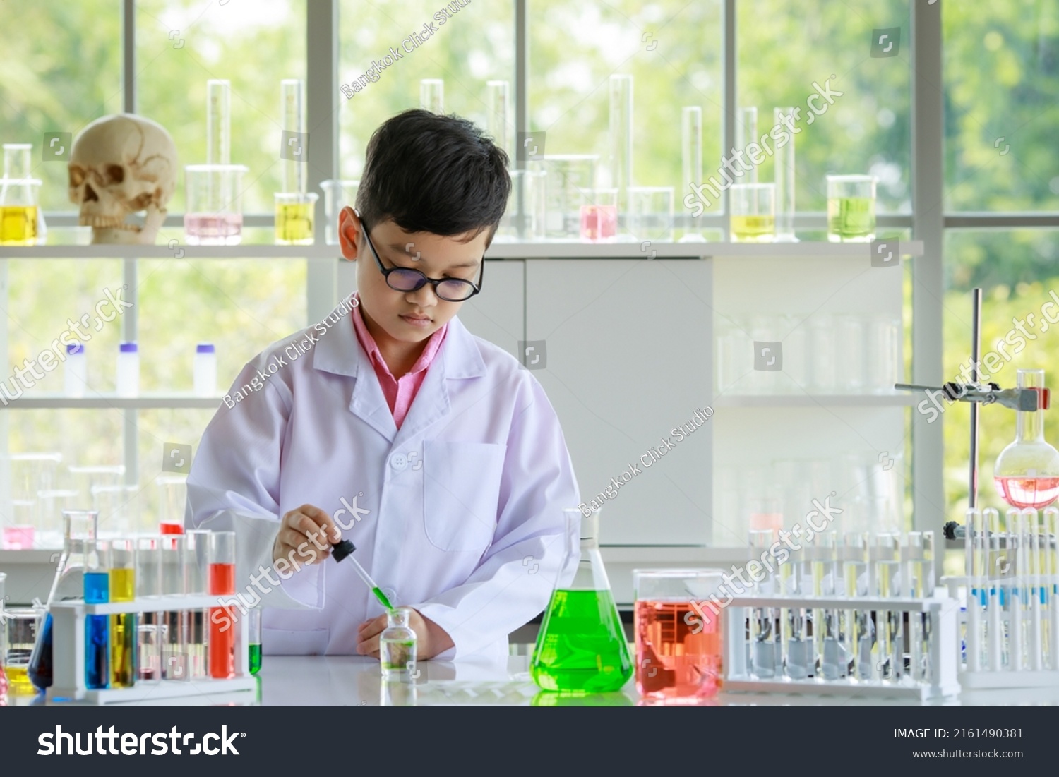 Serious Asian Boy Lab Coat Glasses Stock Photo 2161490381 | Shutterstock