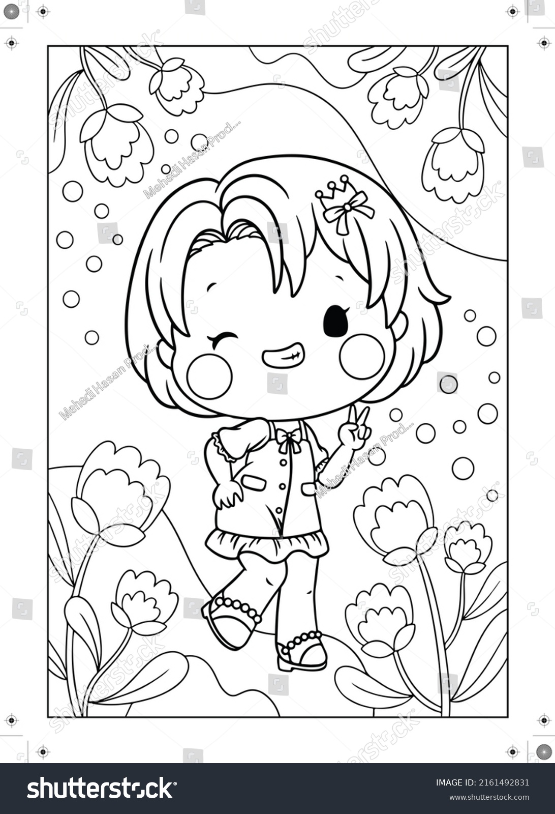 Cute Girls Activity Coloring Page Kids Stock Illustration 2161492831 ...