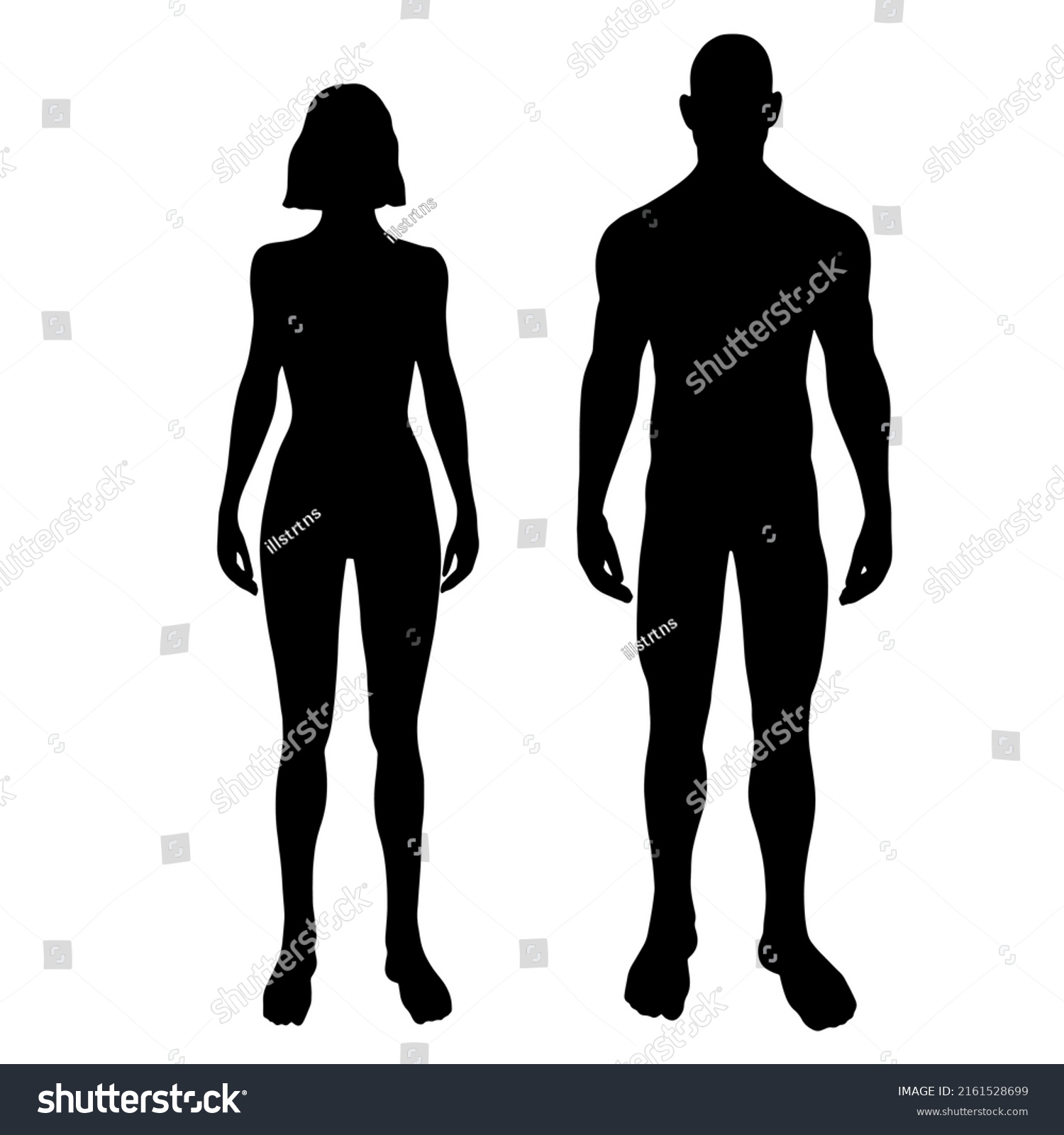 Man Woman Standing Silhouettes Front View Stock Vector (Royalty Free ...