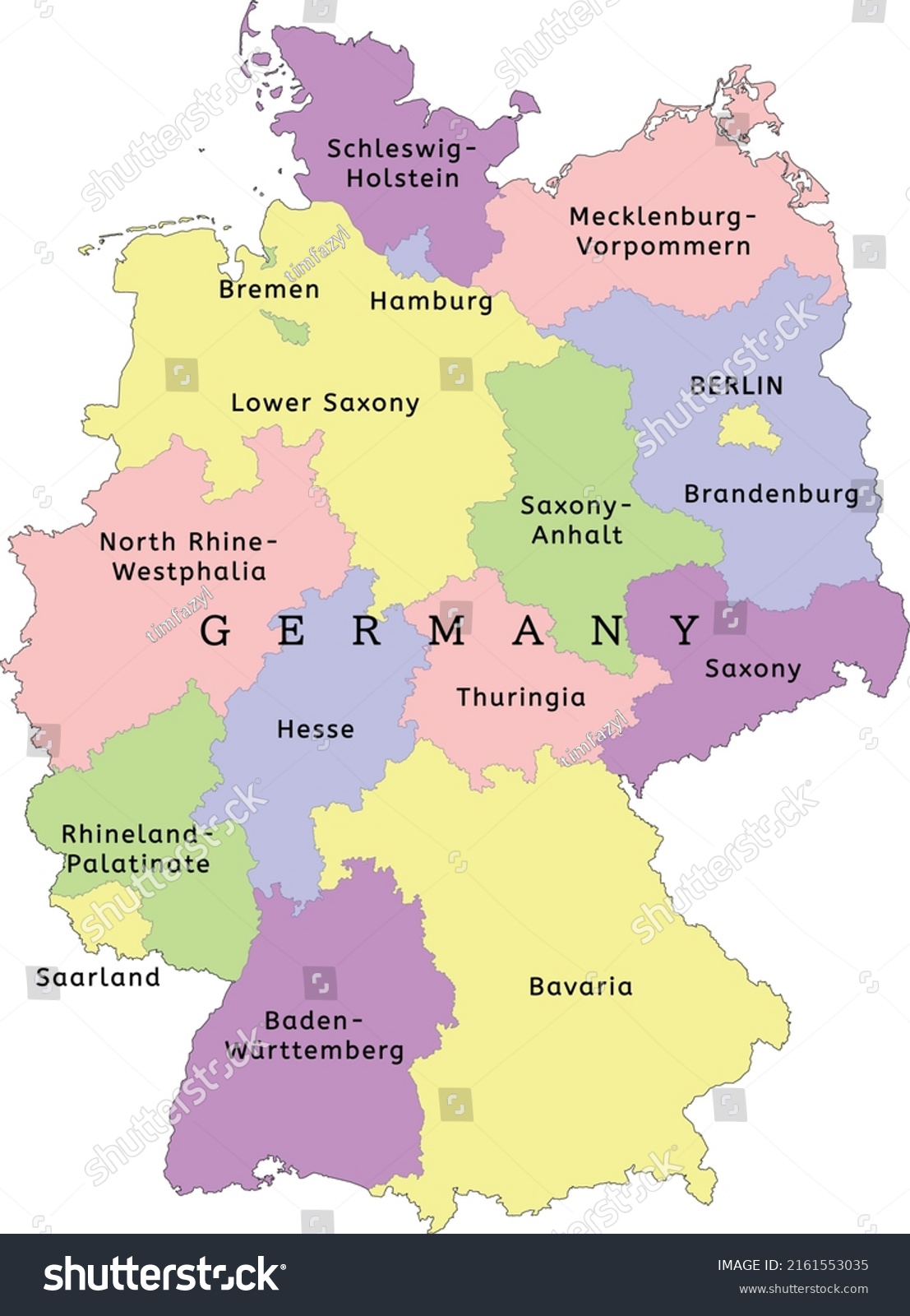 Germany Administrative Map States Colored Vector Stock Vector (Royalty ...