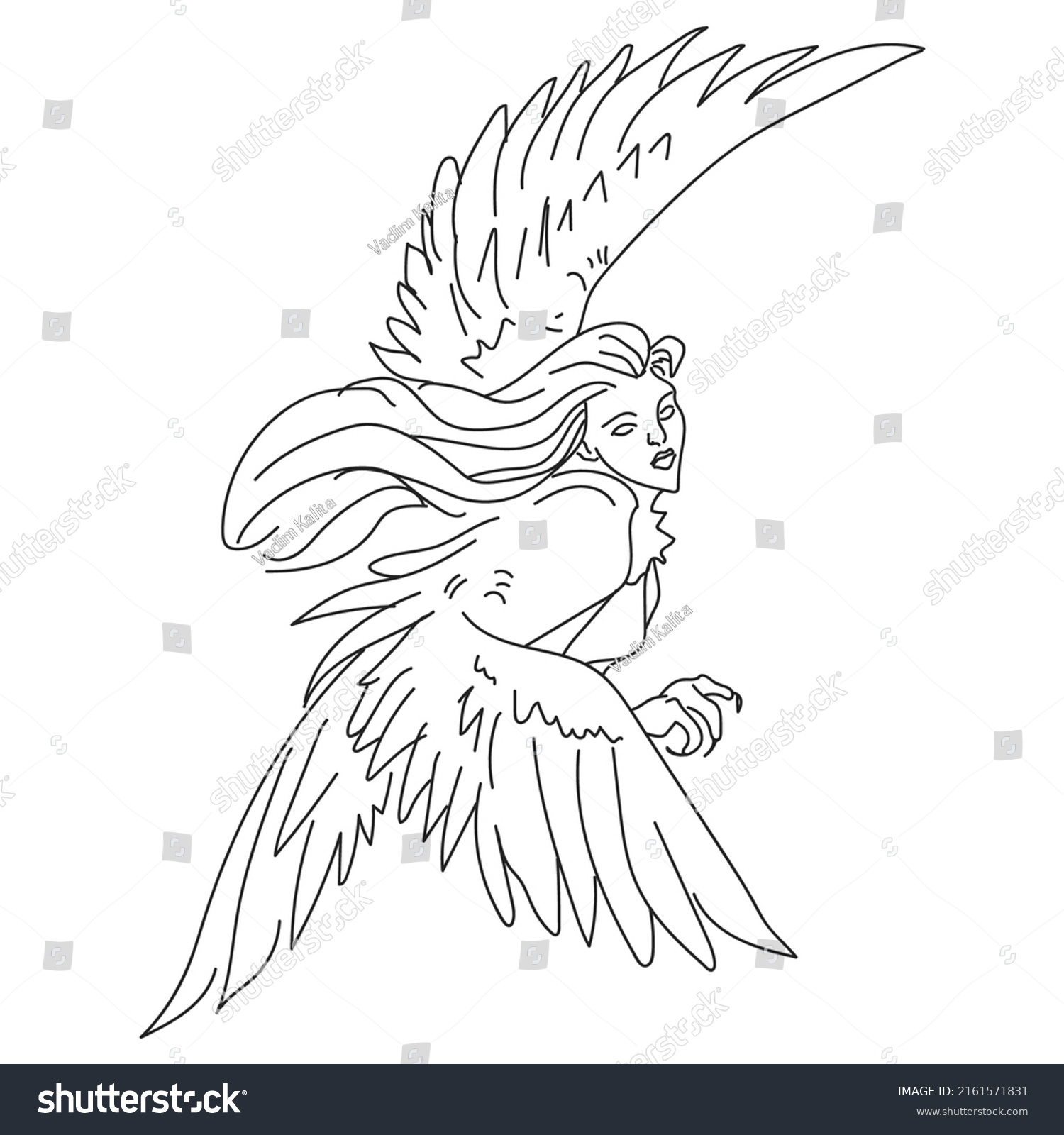 Sirin On White Background One Line Stock Vector (Royalty Free ...