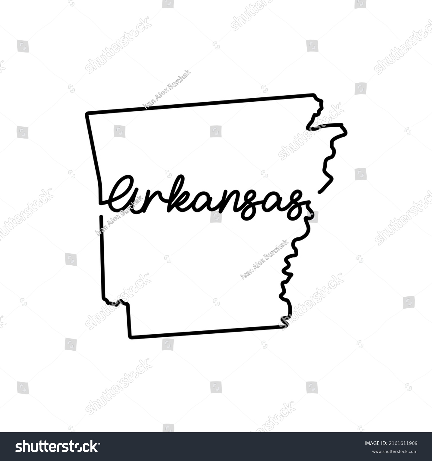 Arkansas Us State Outline Map Handwritten Stock Illustration 2161611909   Stock Photo Arkansas Us State Outline Map With The Handwritten State Name Continuous Line Drawing Of Patriotic 2161611909 