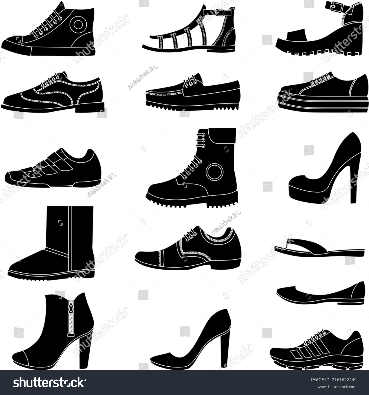 Footwear Black White Icons Collection Set Stock Vector (Royalty Free ...