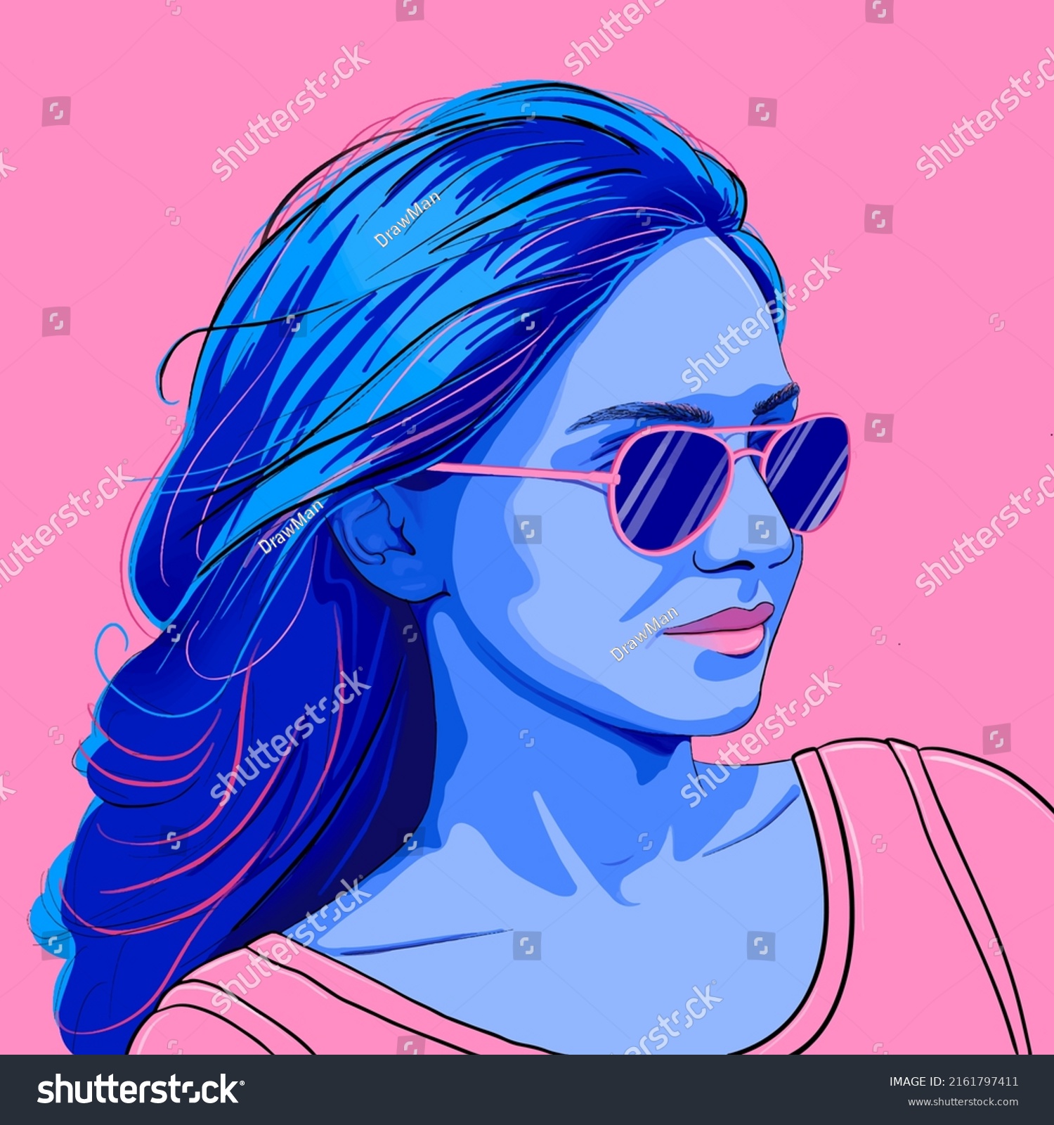 Beautiful Girl Glasses Combining Blue Pink Stock Vector Royalty Free 2161797411 Shutterstock