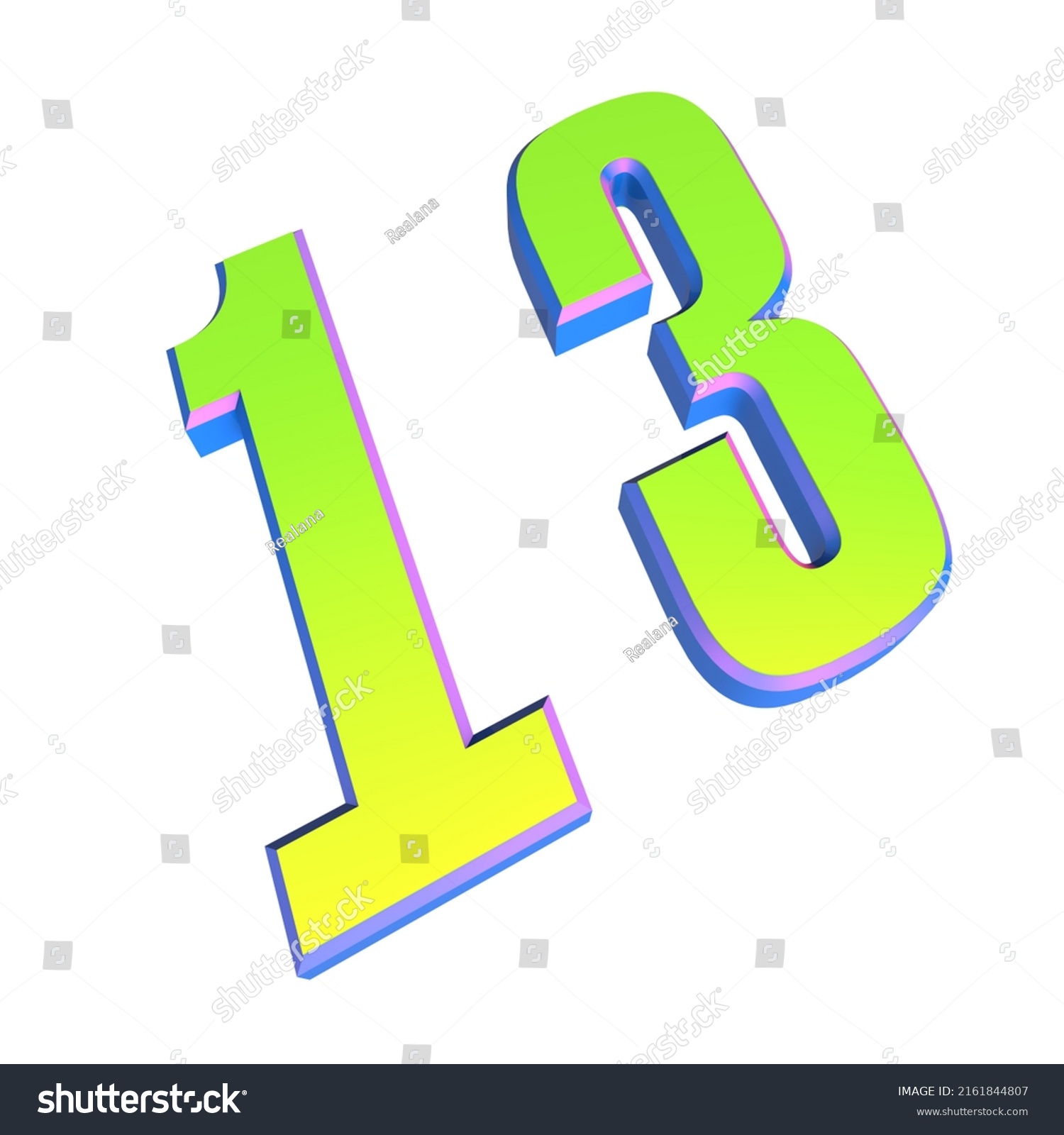 Numeral 13 Green Volumetric Number On Stock Illustration 2161844807