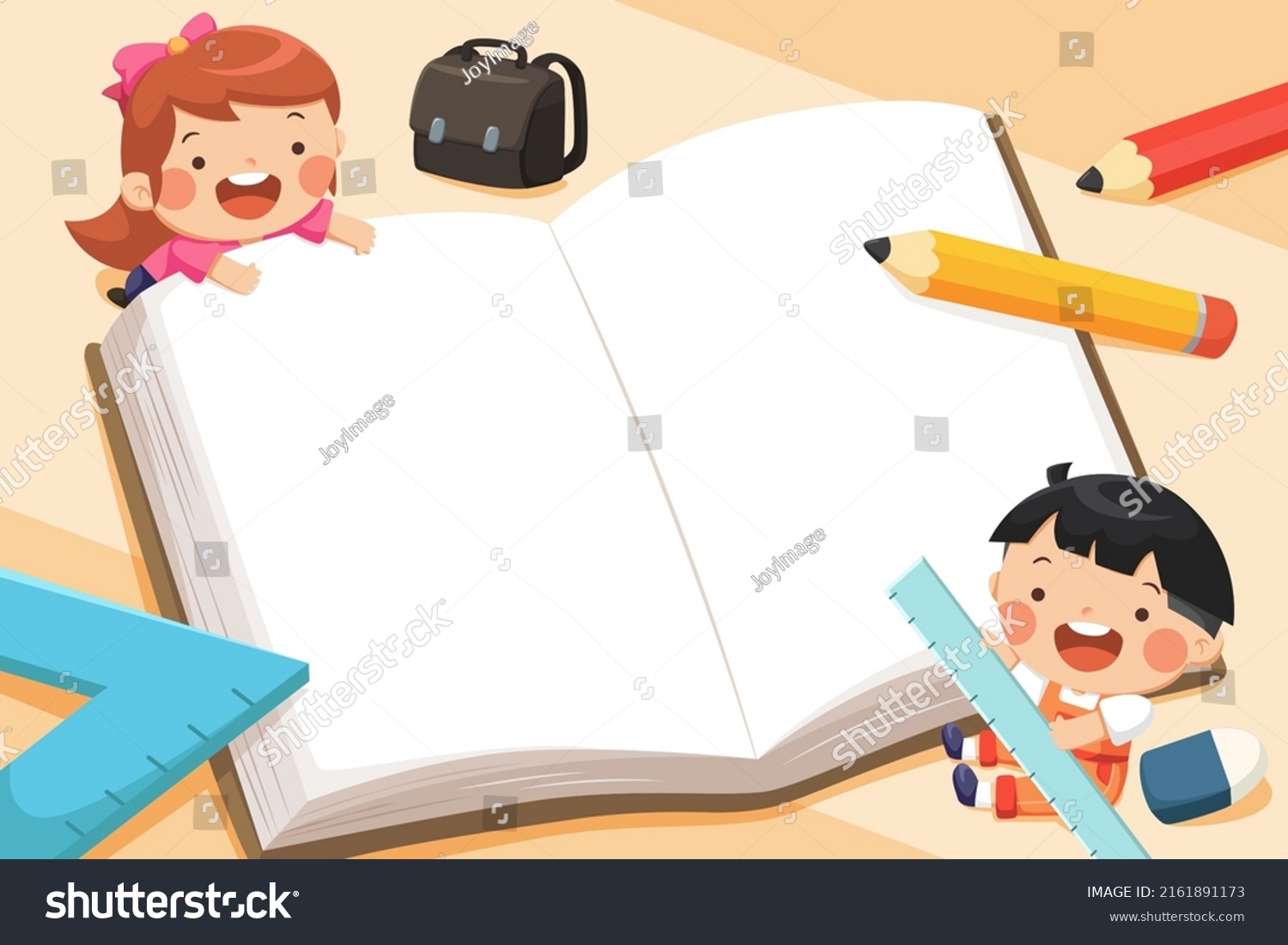 Cartoon Illustration Two Schoolchildren Book Ruler Stock Vector ...