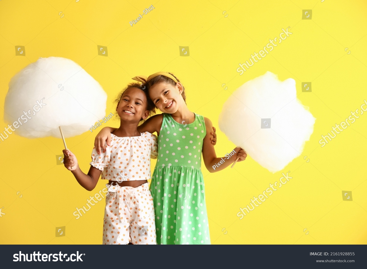 Cute Little Girls Cotton Candy On Stock Photo 2161928855 | Shutterstock