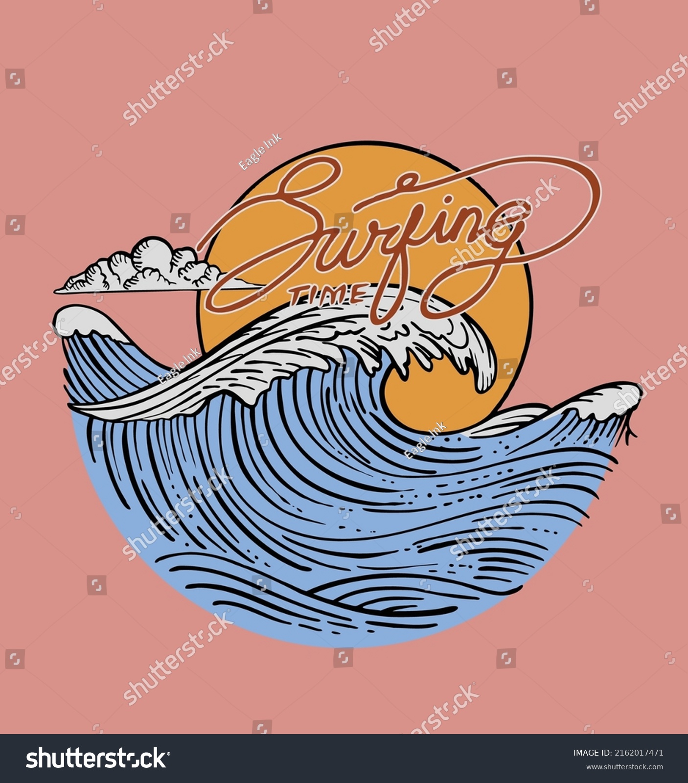 Big Wave Surfing Illustration Typography Design Stock Vector (Royalty ...