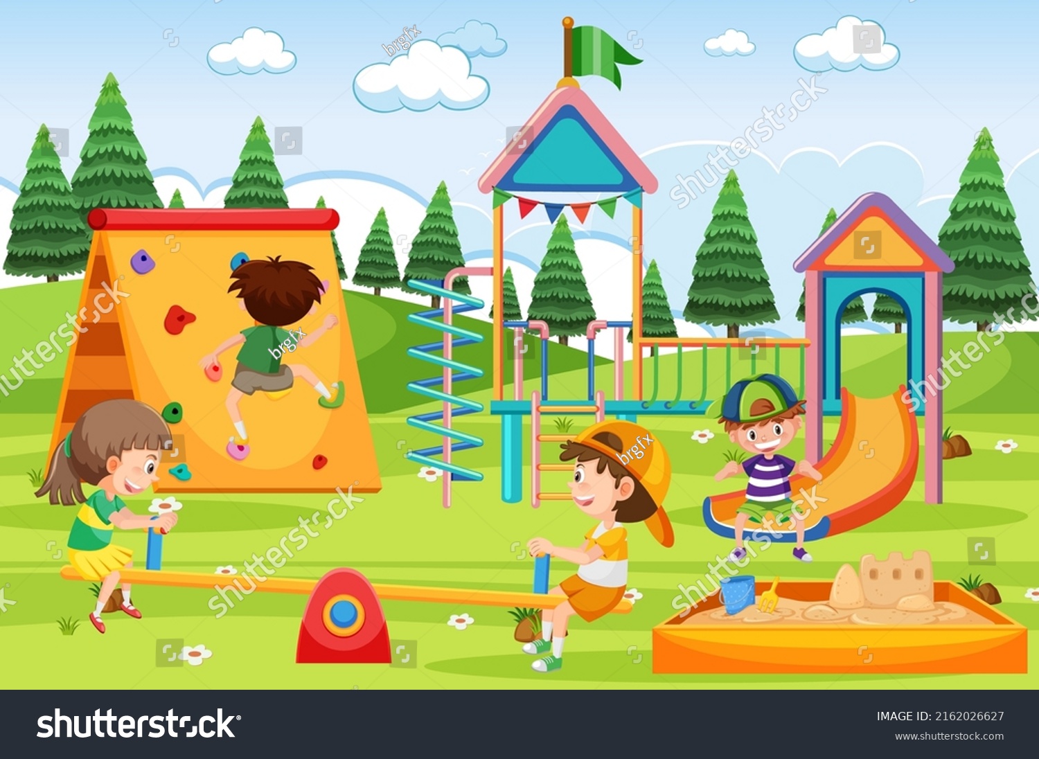 Children Playing Playground Illustration Stock Vector (Royalty Free ...