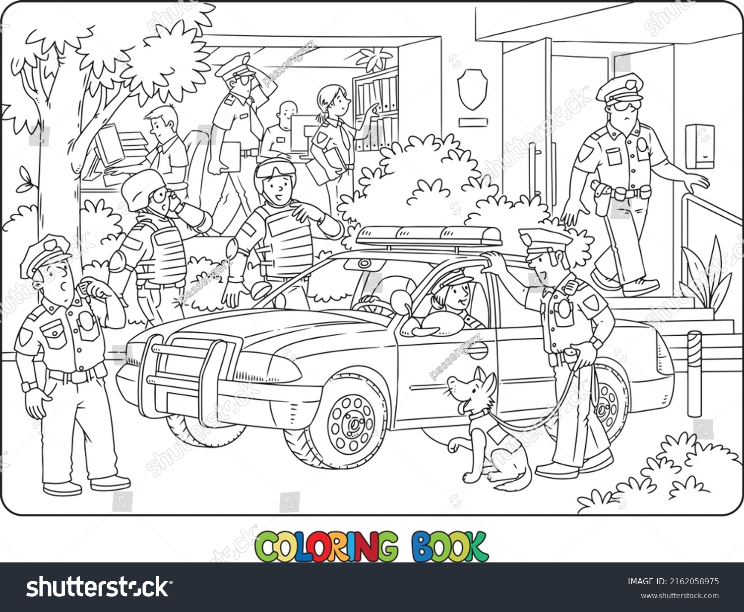 Police Station Car Officers Coloring Book Stock Vector (Royalty Free