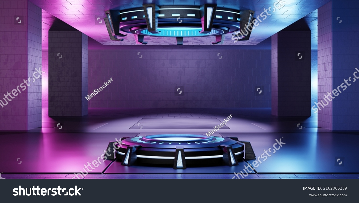 Inside Spaceship Laboratory Empty Podium Interior Stock Illustration 