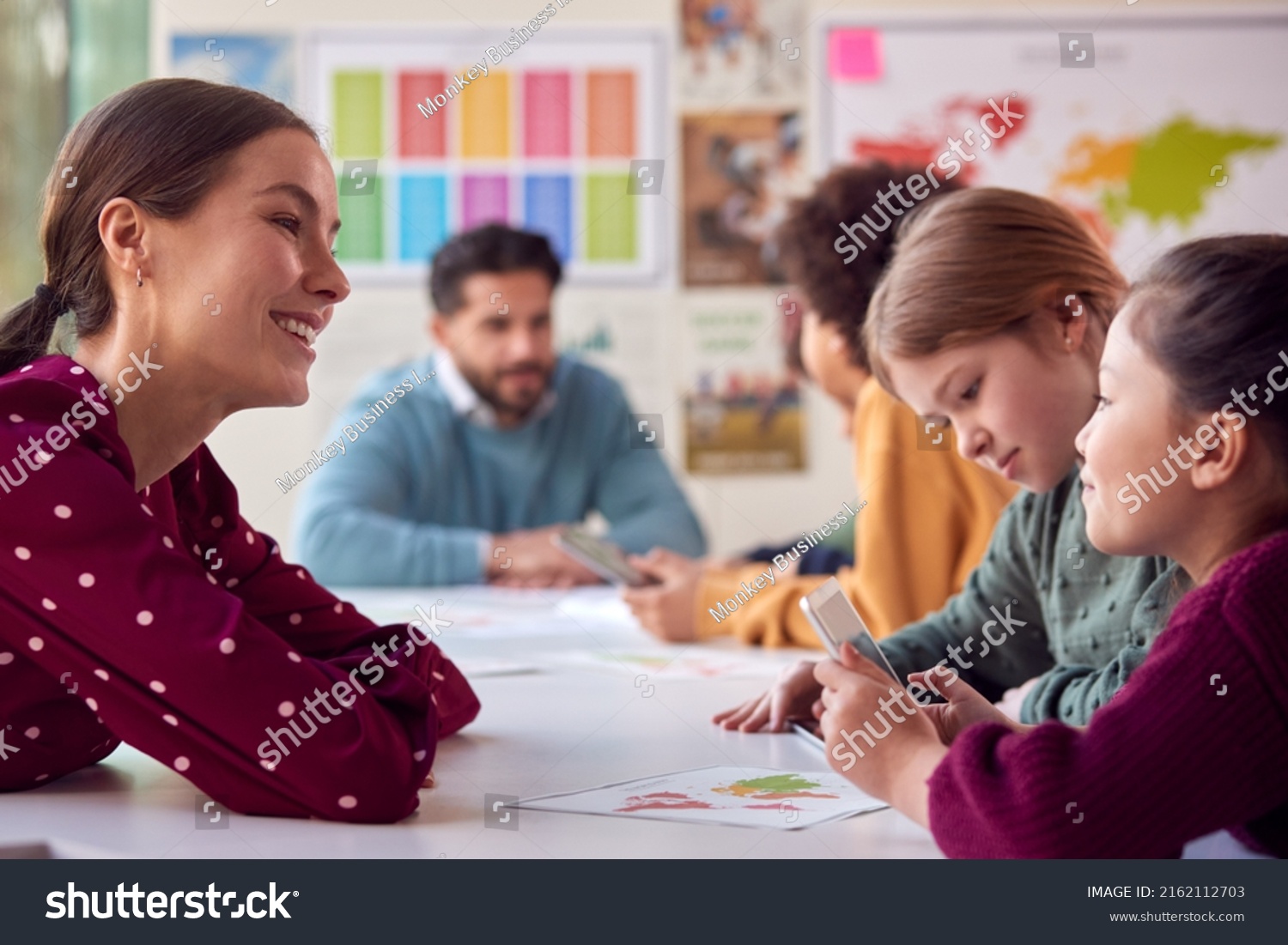 Group Multicultural Students Teachers Classroom Using Stock Photo ...