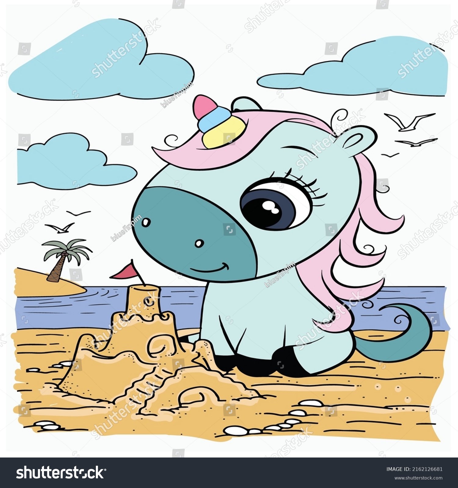 Unicorn Horse Playing Sand Cute Pastel Stock Vector (Royalty Free ...