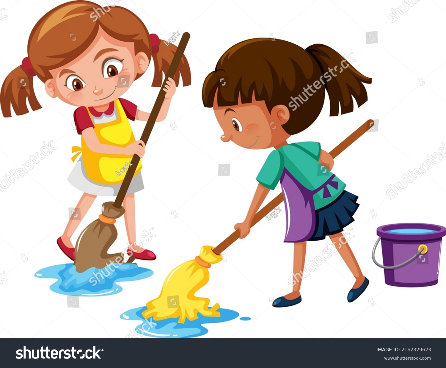 Girl Mopping Floor On White Background Stock Vector (Royalty Free ...