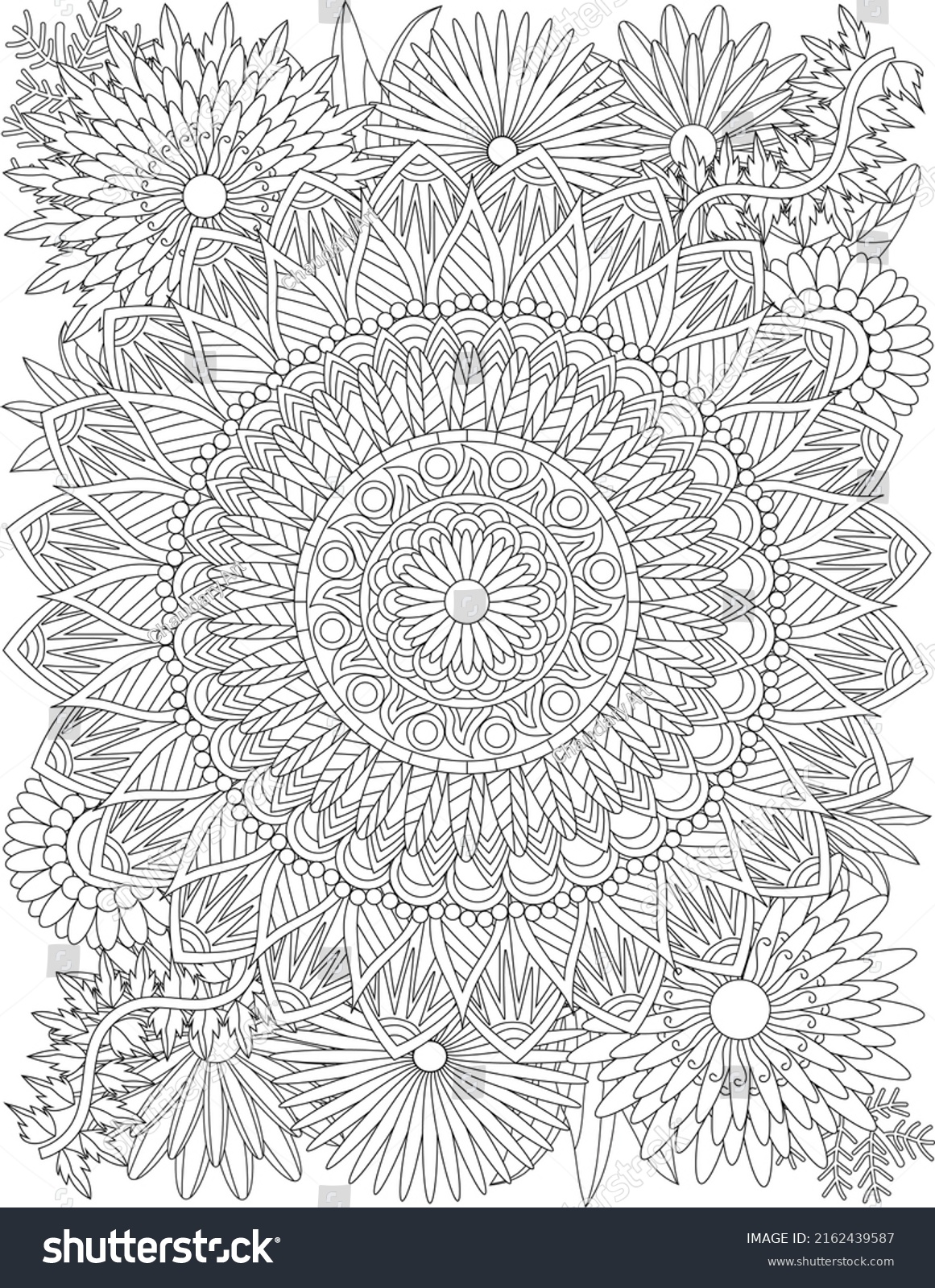 Floral Mandala Leaves Garden Detailed Adult Stock Vector (Royalty Free ...