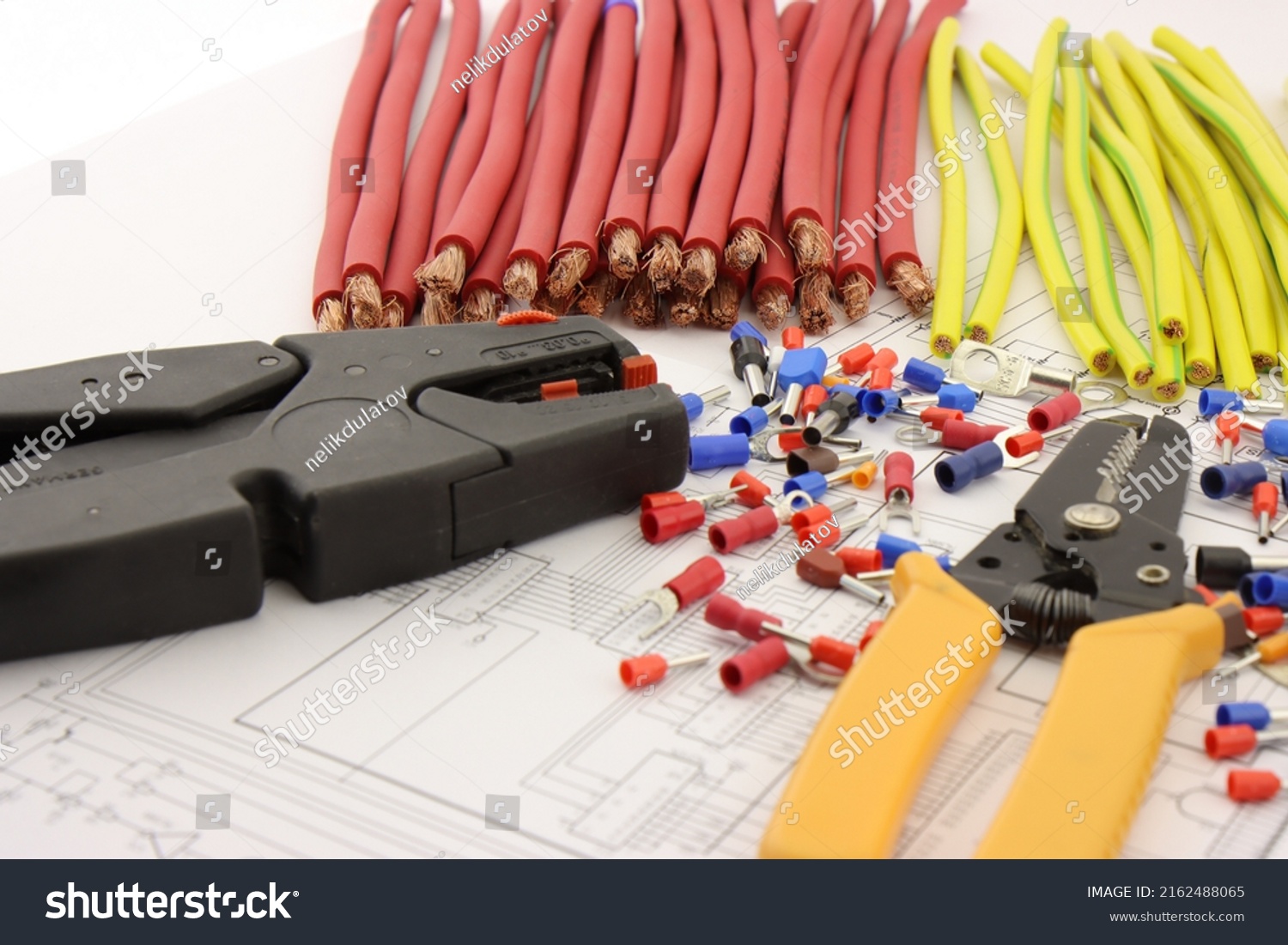 Mounting Tools On Electrical Diagram Closeup Stock Photo 2162488065 