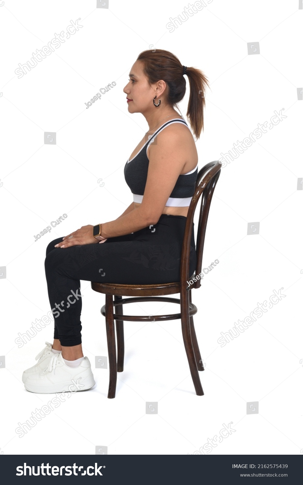 Side View Women Sitting On Chair Stock Photo 2162575439 | Shutterstock