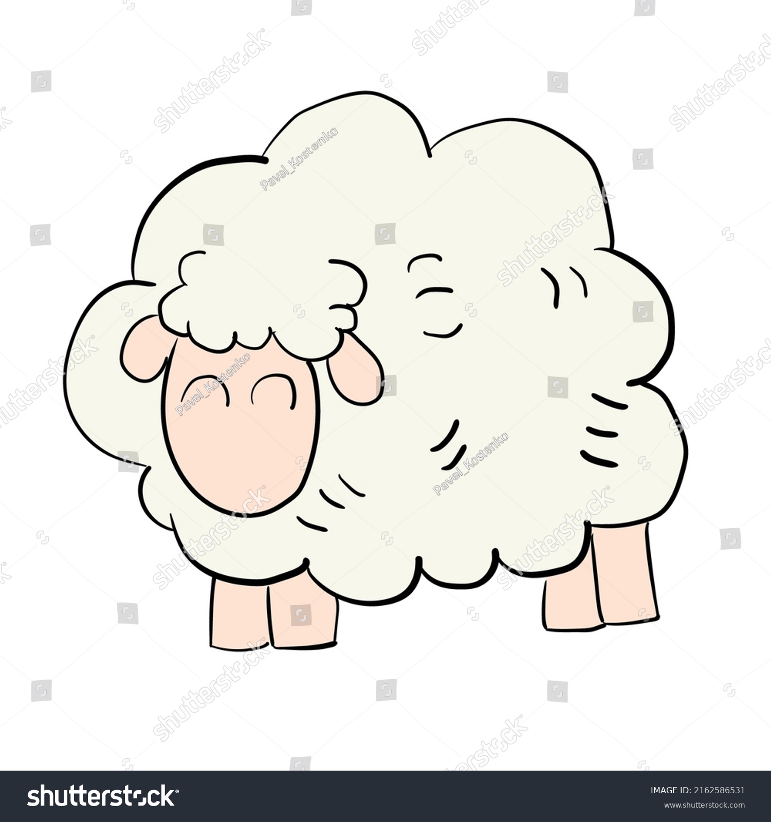 Cute Cartoon Sheep Hand Drawn Isolated Stock Vector Royalty Free 2162586531 Shutterstock 