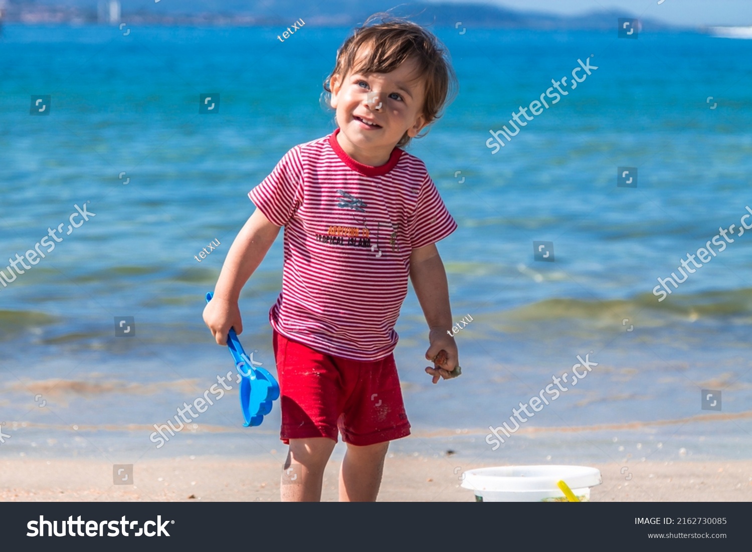 Happy Boy On Beach Playing Stock Photo 2162730085 | Shutterstock