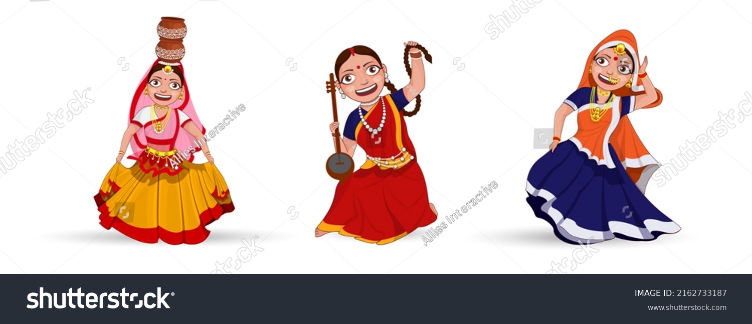 Three Young Women Wearing Traditional Attire Stock Vector (Royalty Free ...